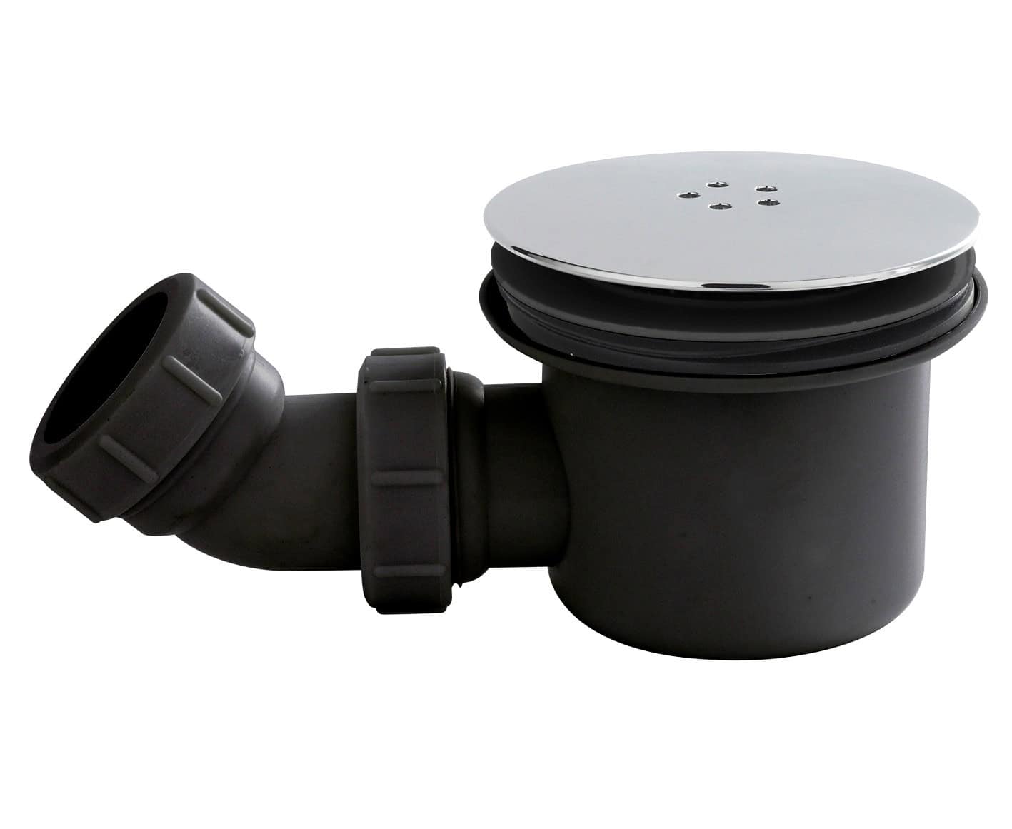 Flexible bathroom waste pipe with adjustable fittings and a chrome cover, ideal for plumbing installations. Suitable for modern bathroom designs, ensuring proper drainage and leak prevention.