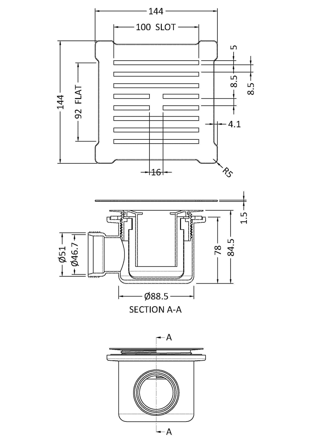 High-quality bathroom drain cover with detailed technical schematic, designed for optimal water drainage and modern bathroom aesthetics. Perfect for bathroom renovation and plumbing upgrades.