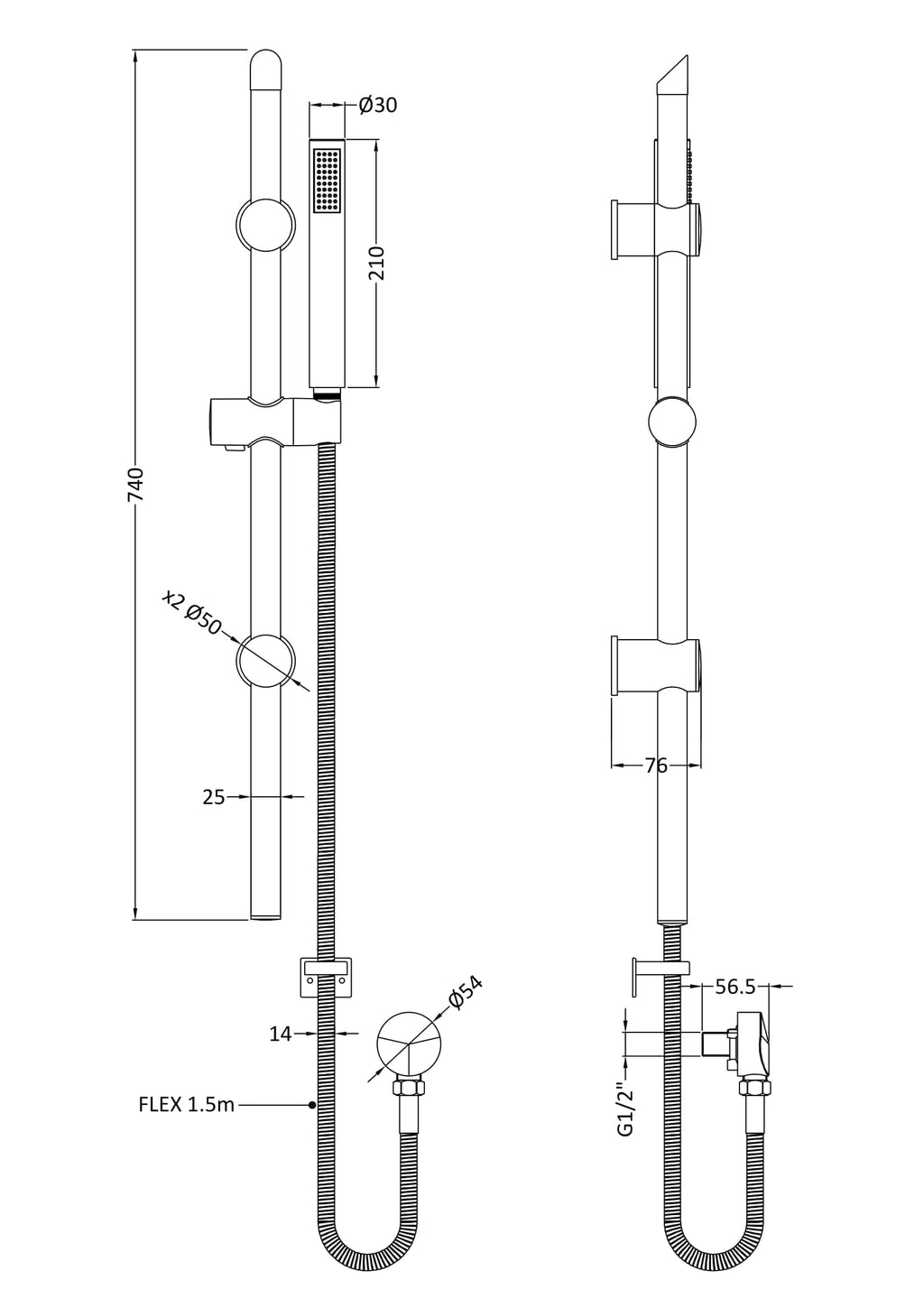 Flexible shower head and rail system with adjustable height and modern design for luxurious Bubly Bathrooms. Perfect for contemporary bathroom updates and reliable water flow.