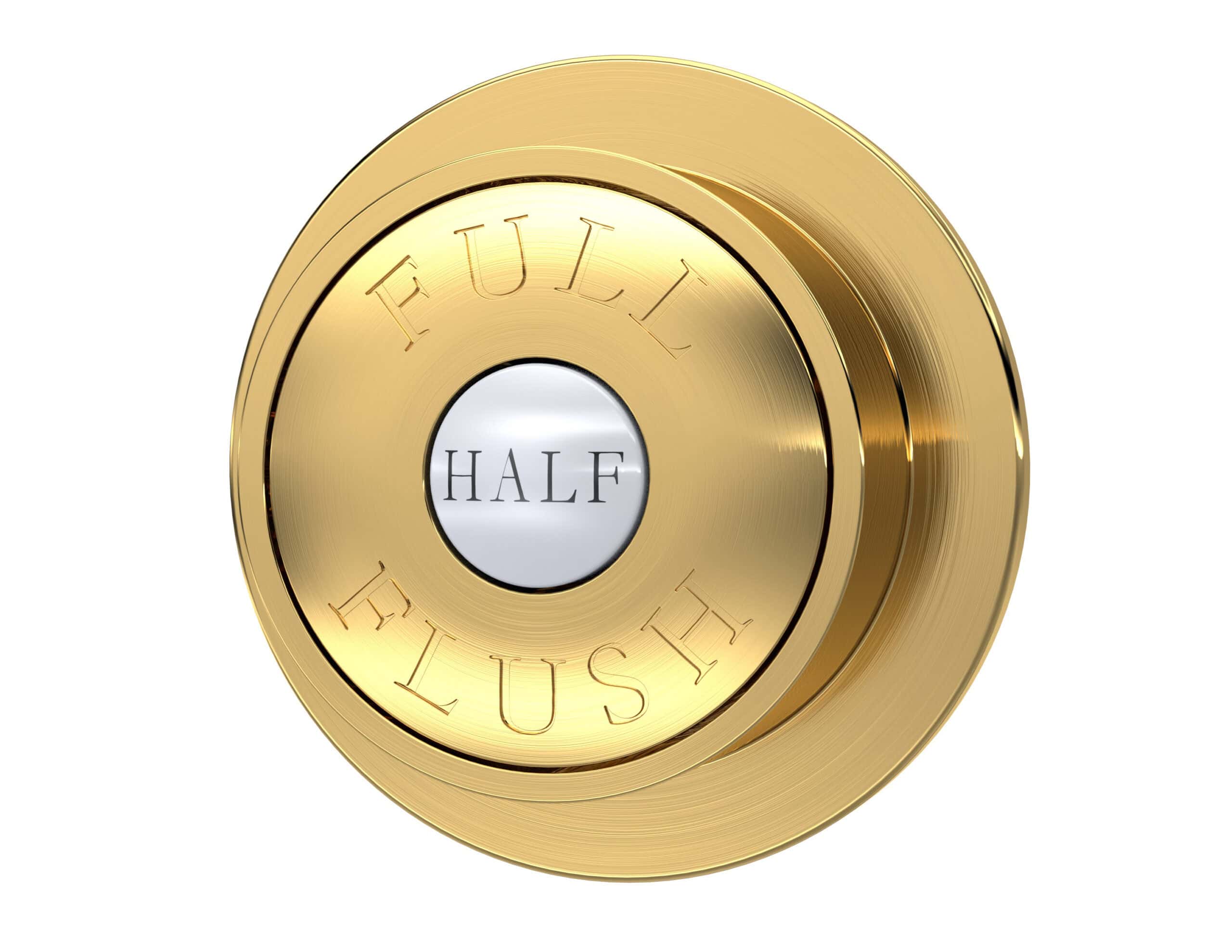 Shiny gold elevator button with "FULL", "HALF", and "PLEASE" labels for modern bathroom or hotel interior décor.