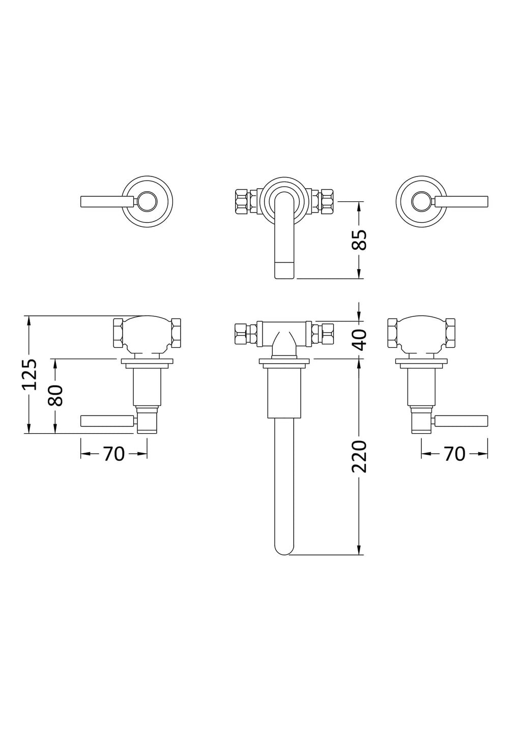Sleek modern bathroom faucet with technical line drawing and precise measurements, ideal for stylish bathroom renovations and plumbing upgrades.