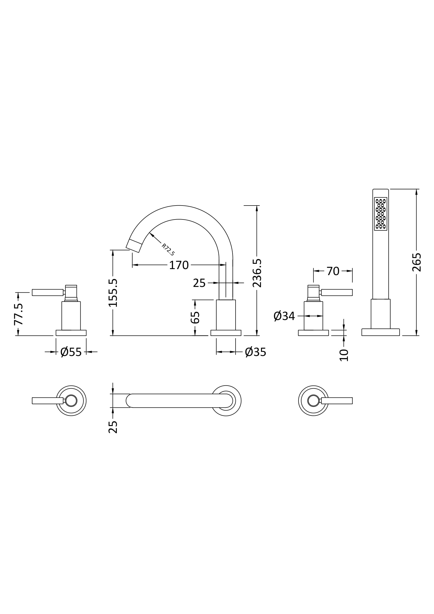 Elegant modern bathroom tap set with detailed technical drawing and dimensions for precise installation and design. Perfect for contemporary Bubly Bathrooms projects.