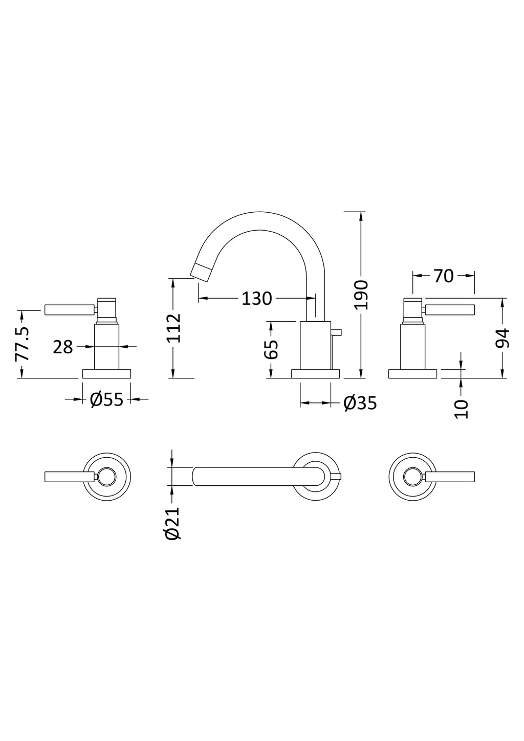 Brighton Bathroom Mixer Tap, modern design with detailed technical measurements, ideal for contemporary Bubly bathrooms and water fixtures in UK homes.