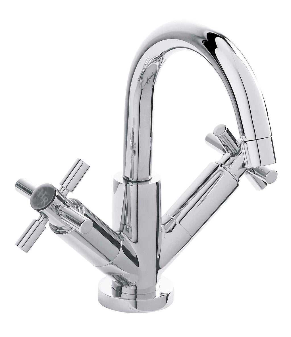Sleek chrome bathroom mixer tap with dual handles, modern design, ideal for kitchen sinks and bathroom basins. Durable, stylish, and easy to operate for everyday water control.
