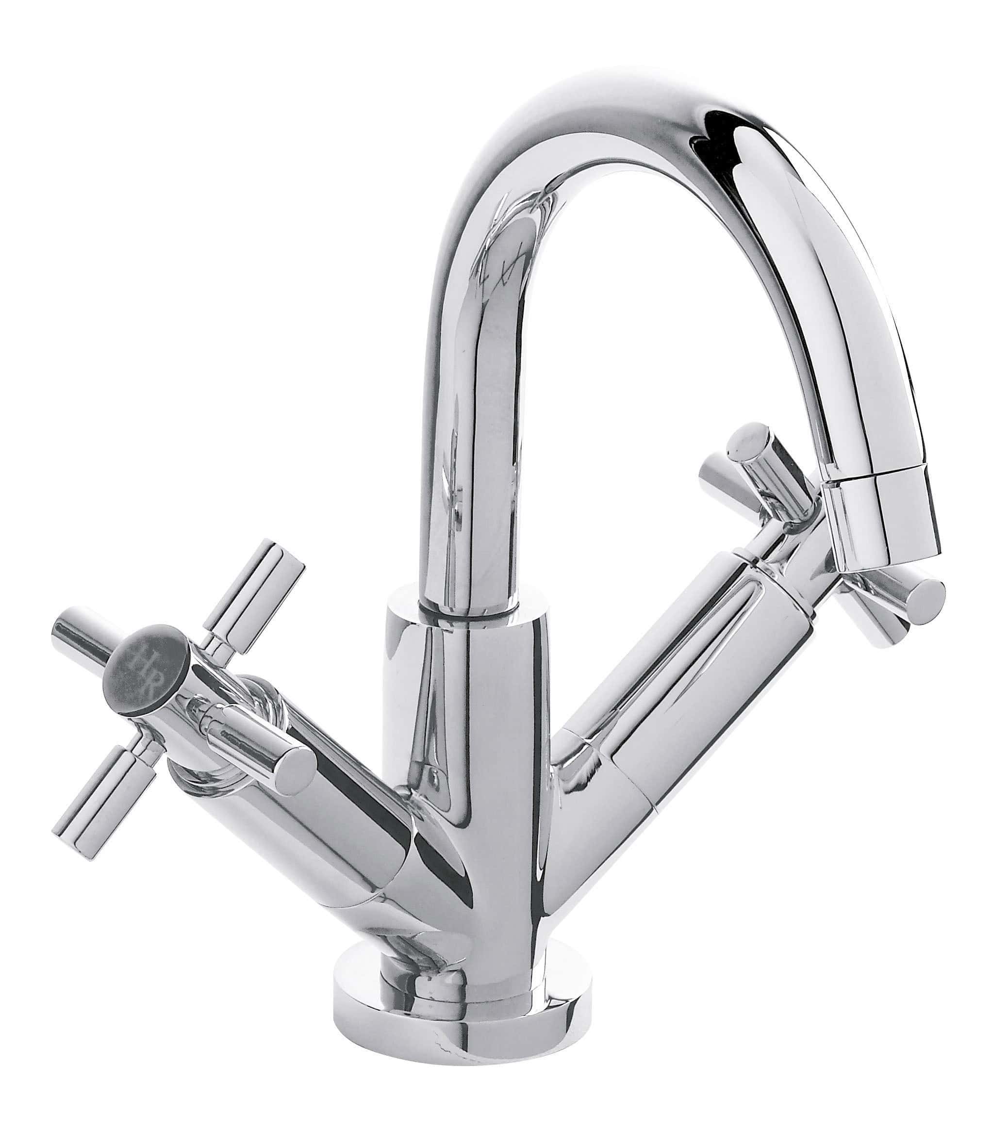 Sleek chrome bathroom mixer tap with dual handles, modern design, ideal for kitchen sinks and bathroom basins. Durable, stylish, and easy to operate for everyday water control.