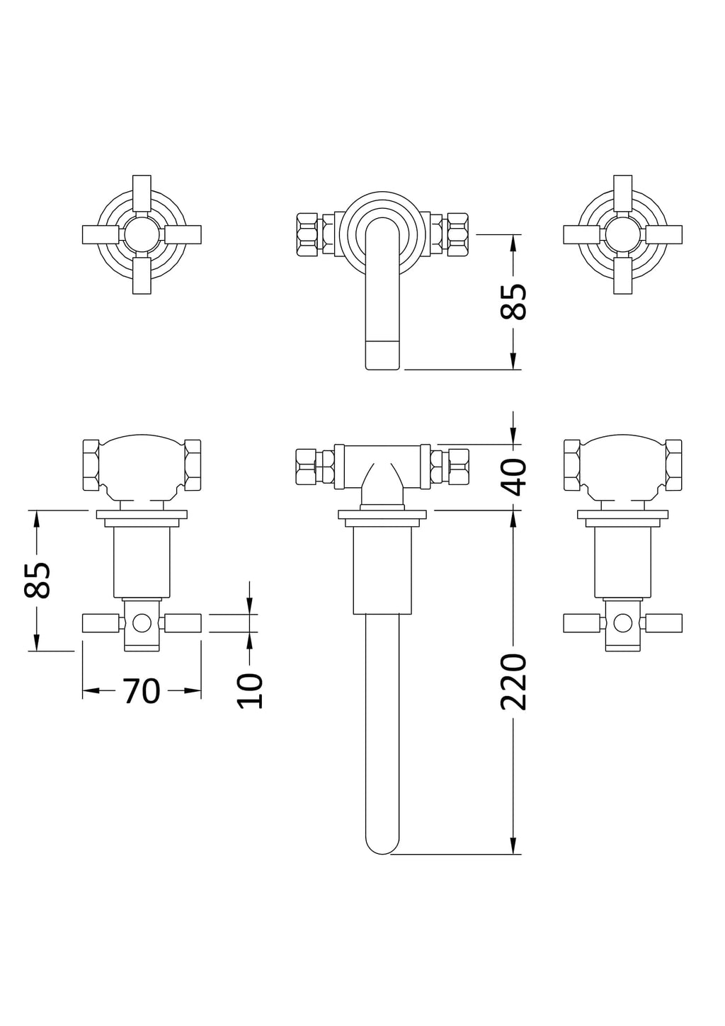 Elegant bathroom tap design with precise technical measurements for Bubly Bathrooms. Perfect for modern bathroom fixtures and plumbing installations.