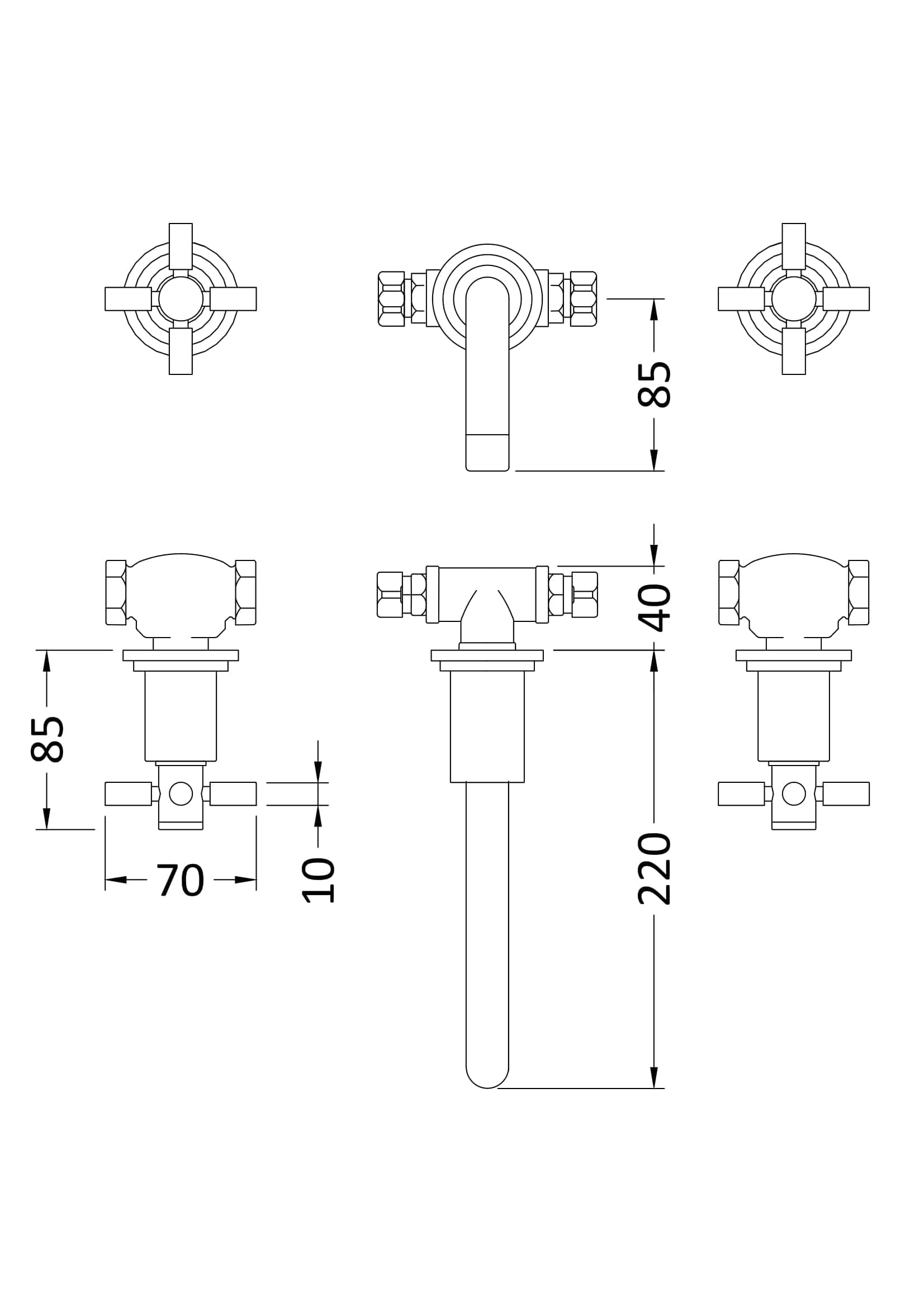 Elegant bathroom tap design with precise technical measurements for Bubly Bathrooms. Perfect for modern bathroom fixtures and plumbing installations.
