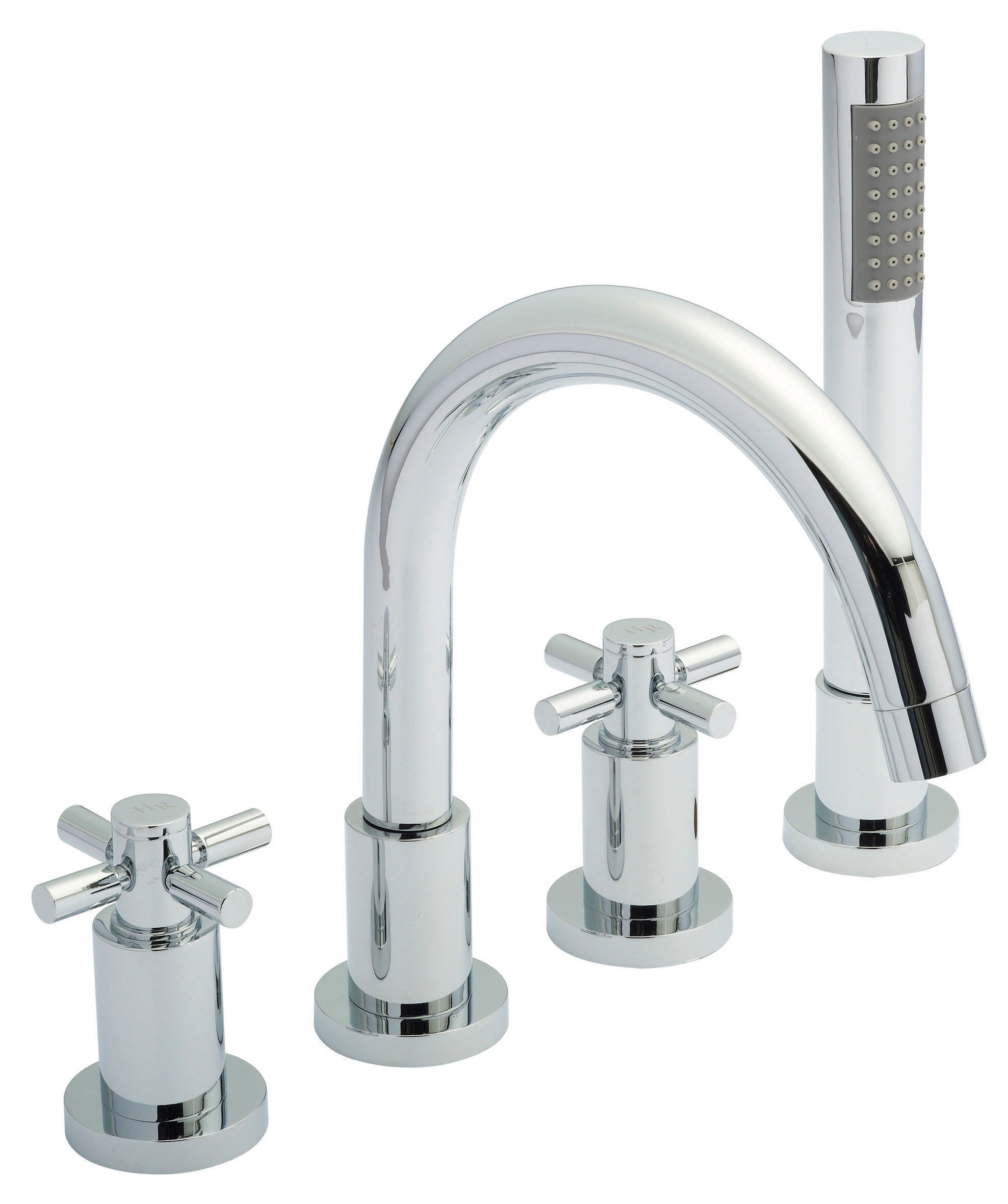 Sleek chrome bathroom mixer tap with dual handles and a pull-out spray head, perfect for modern bathroom kitchens and washbasins. Elegant design with durable finish.