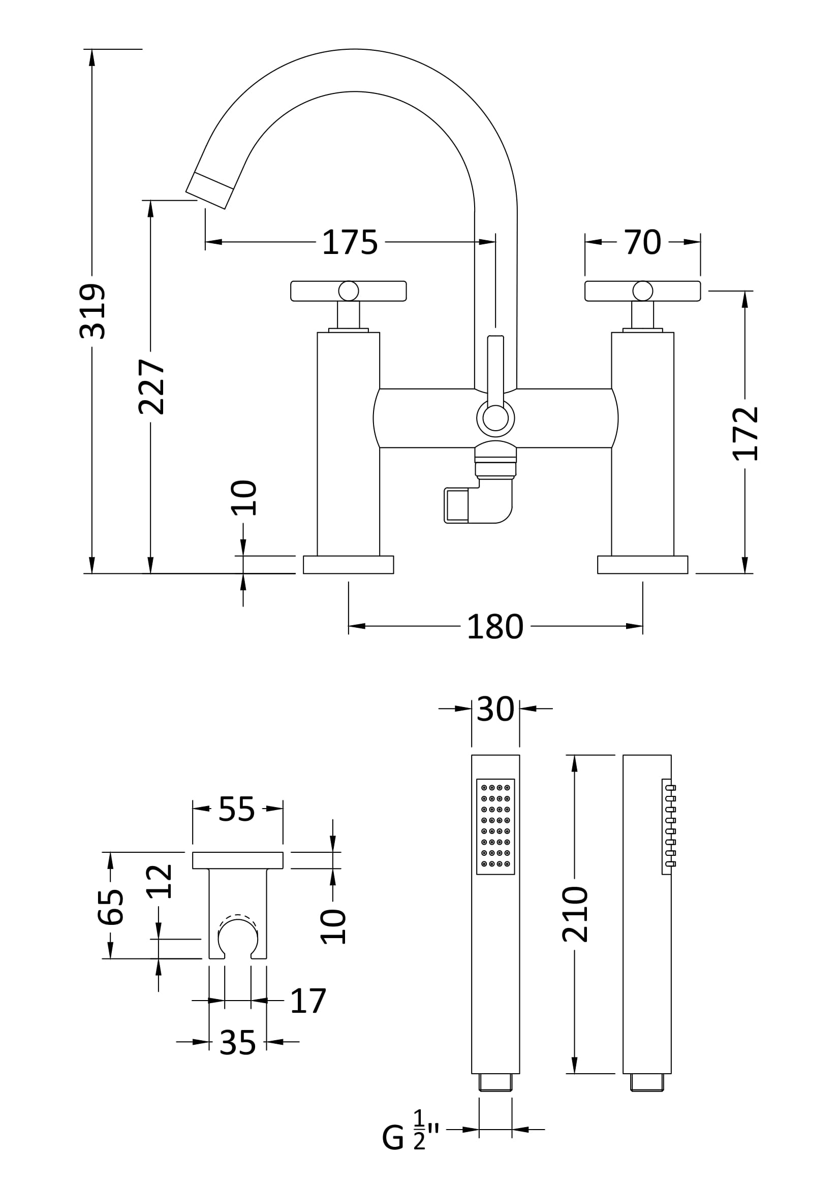 Modern bathroom tap with detailed technical drawing, including dimensions and installation specifications, suitable for contemporary bathroom design and plumbing projects.