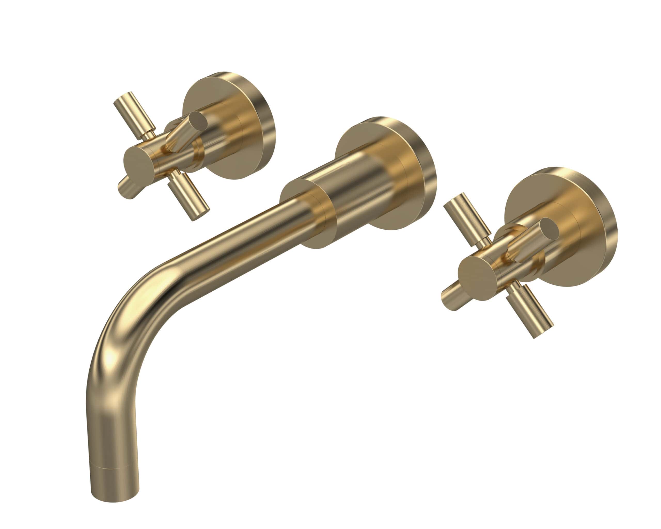 Brass bathroom tap with dual handles, modern design, and polished finish. Perfect for contemporary bathroom renovation or upgrade, combining style and functionality.