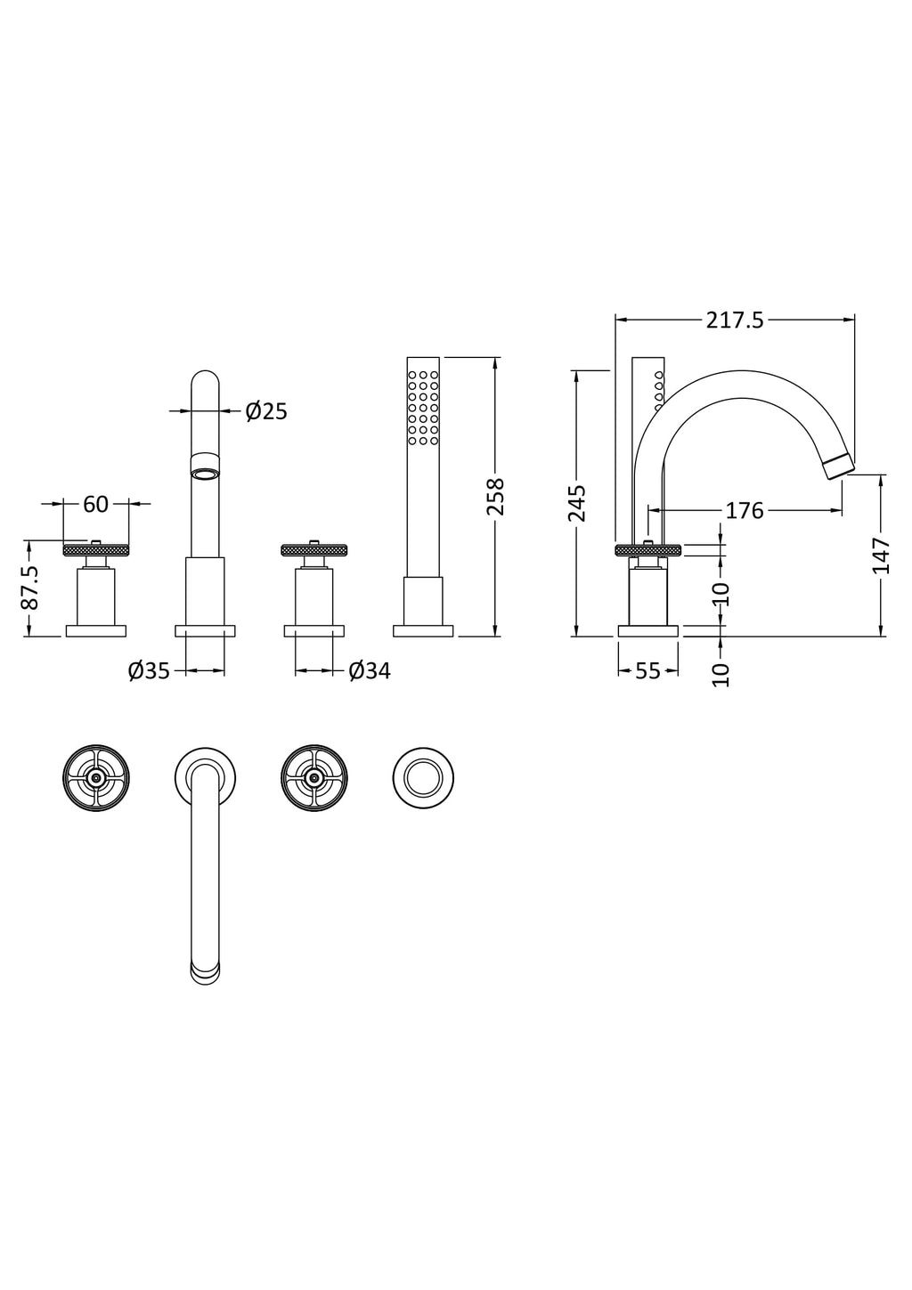 Elegant modern bathroom faucet set with detailed technical dimensions, perfect for luxurious Bubly bathroom designs, featuring stylish fixtures and elegant design for sophisticated bathrooms.