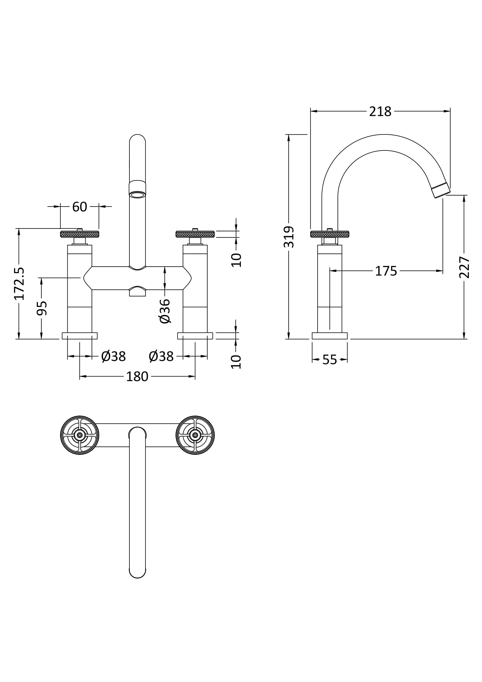 High-quality bathroom mixer tap with detailed technical drawing, measuring 218mm x 319mm, featuring dual handles, ceramic disc valves, and modern chrome finish for stylish and functional bathroom decor.