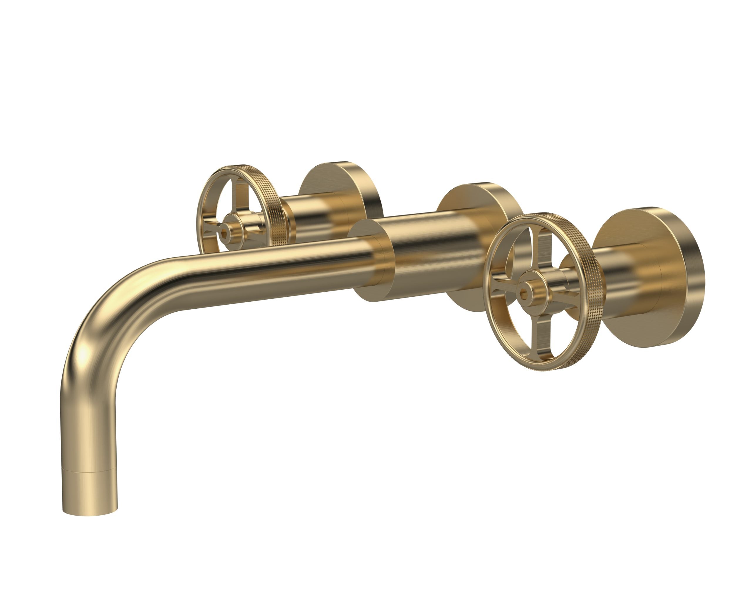 Shiny gold bathroom tap with vintage style design, featuring wheel handles for hot and cold water control, ideal for luxury bathroom renovation or modern bathroom accessories.