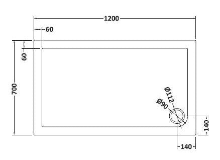 Modern rectangular shower tray with precise measurements, ideal for contemporary bathroom bathroom renovations and installations.