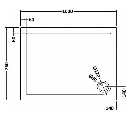 Large shower tray with detailed dimensions for modern bathroom installations. Perfect for custom wet rooms and bathroom upgrades, designed for durability and style.
