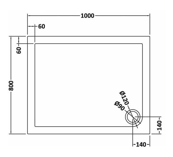 1200x800mm square shower tray installation blueprint with precise measurements for modern bathroom renovations.