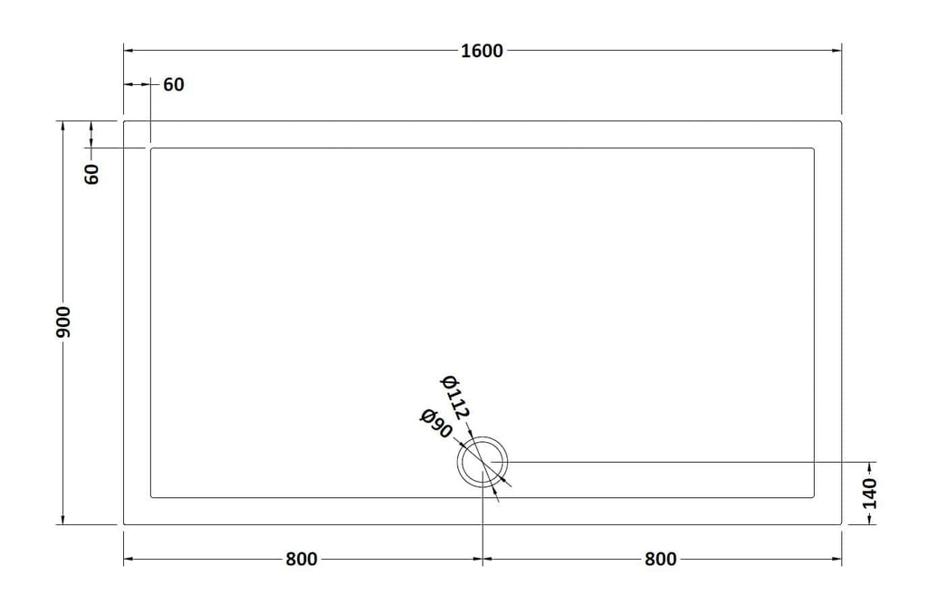 Simple shower tray installation plan with precise measurements for a bathroom remodel. Perfect for custom bathroom design, focusing on modern and functional wet room solutions.