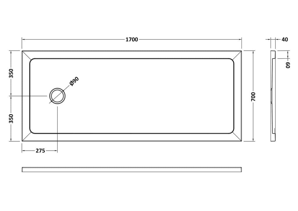 High-quality modern rectangular bathroom shower tray with detailed technical dimensions for versatile bathroom installation. Suitable for contemporary bathroom renovation projects.