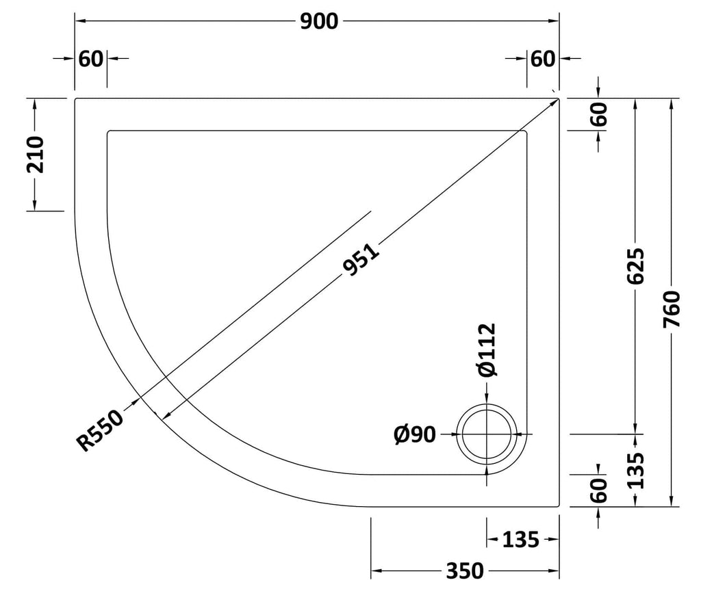 Elegant shower tray with precise dimensions and stylish curved design, perfect for modern bathrooms. Features durable materials and easy installation, ideal for enhancing your bathroom layout.