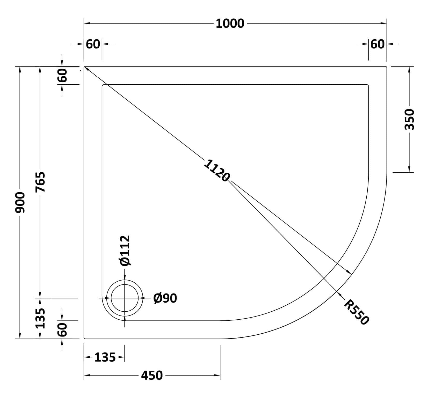 High-quality shower tray installed in a modern bathroom, showcasing durable, stylish design with precise measurements for optimal fit and functionality. Perfect for contemporary bathroom renovations.