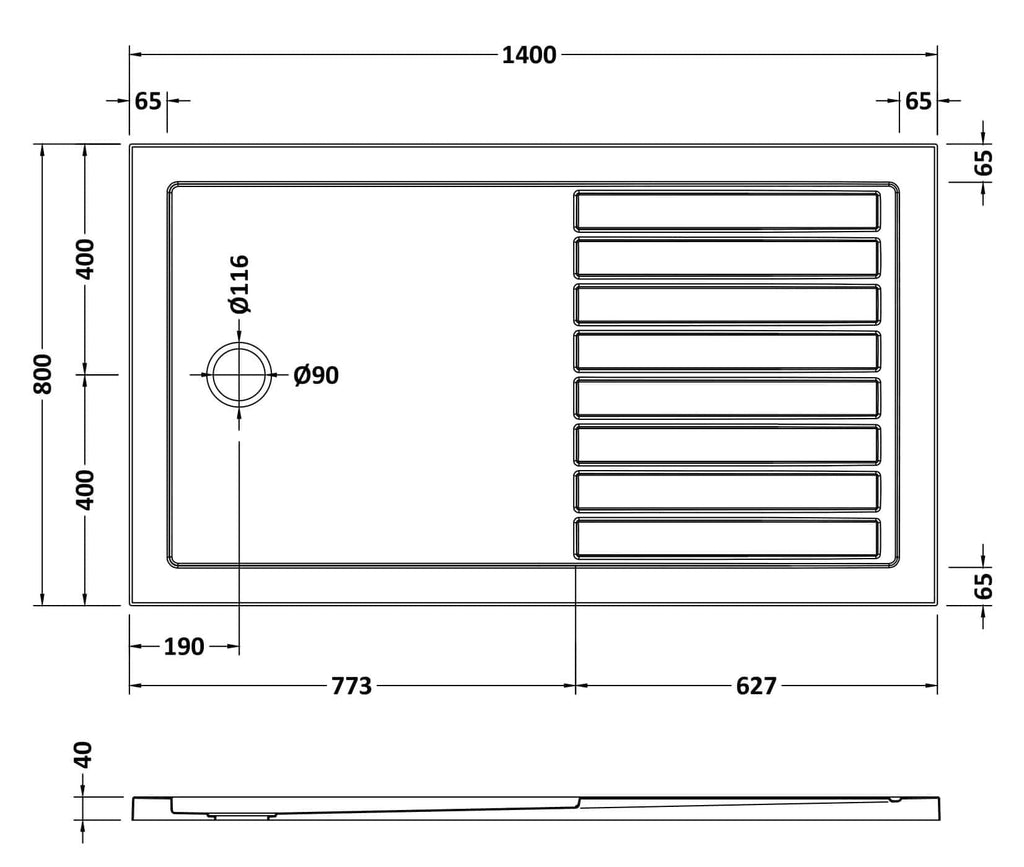 High-quality stainless steel kitchen sink with integrated drainage grid, width 1400mm, depth 800mm, with detailed measurements for custom bathroom or kitchen installation.