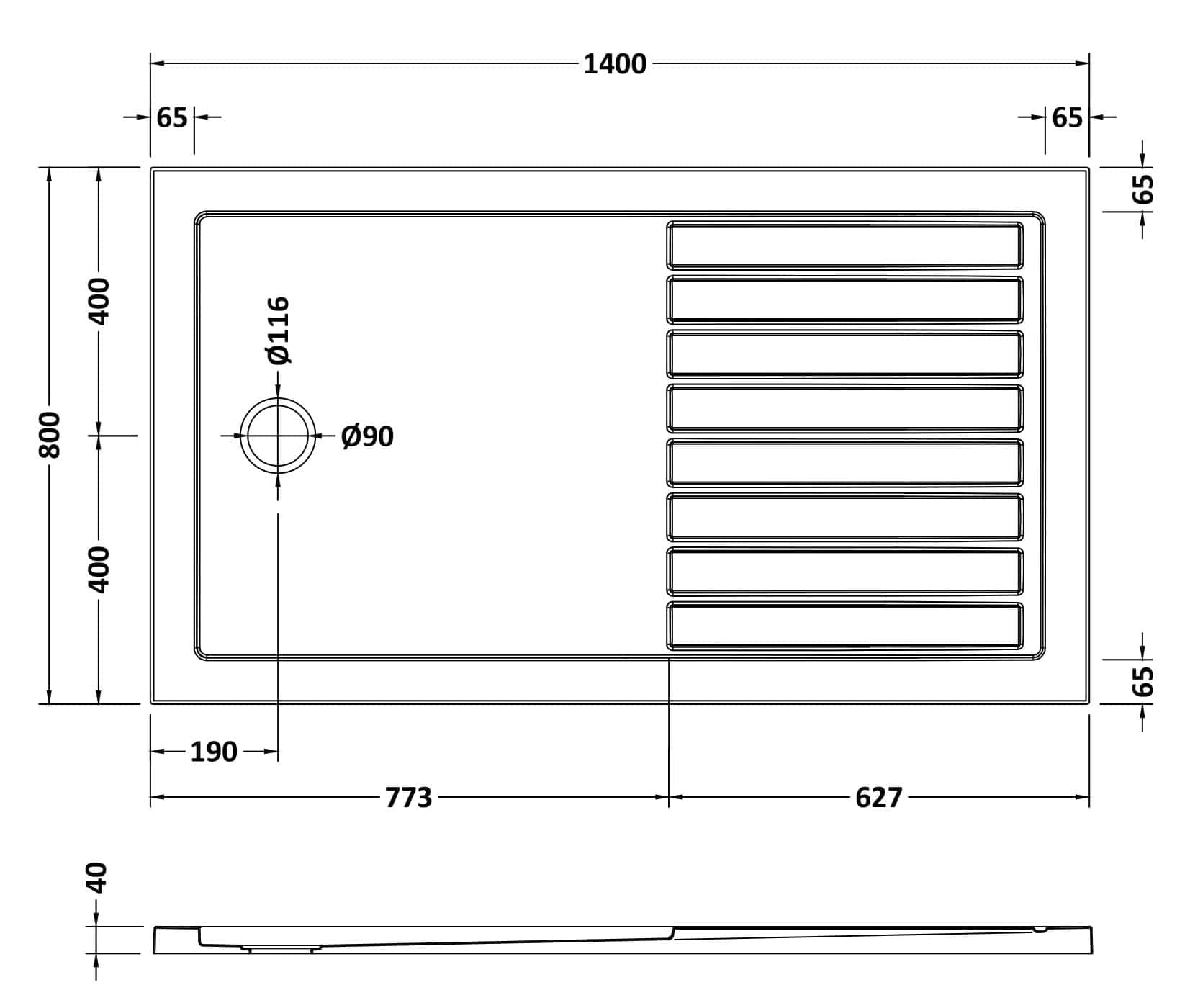 High-quality stainless steel kitchen sink with integrated drainage grid, width 1400mm, depth 800mm, with detailed measurements for custom bathroom or kitchen installation.