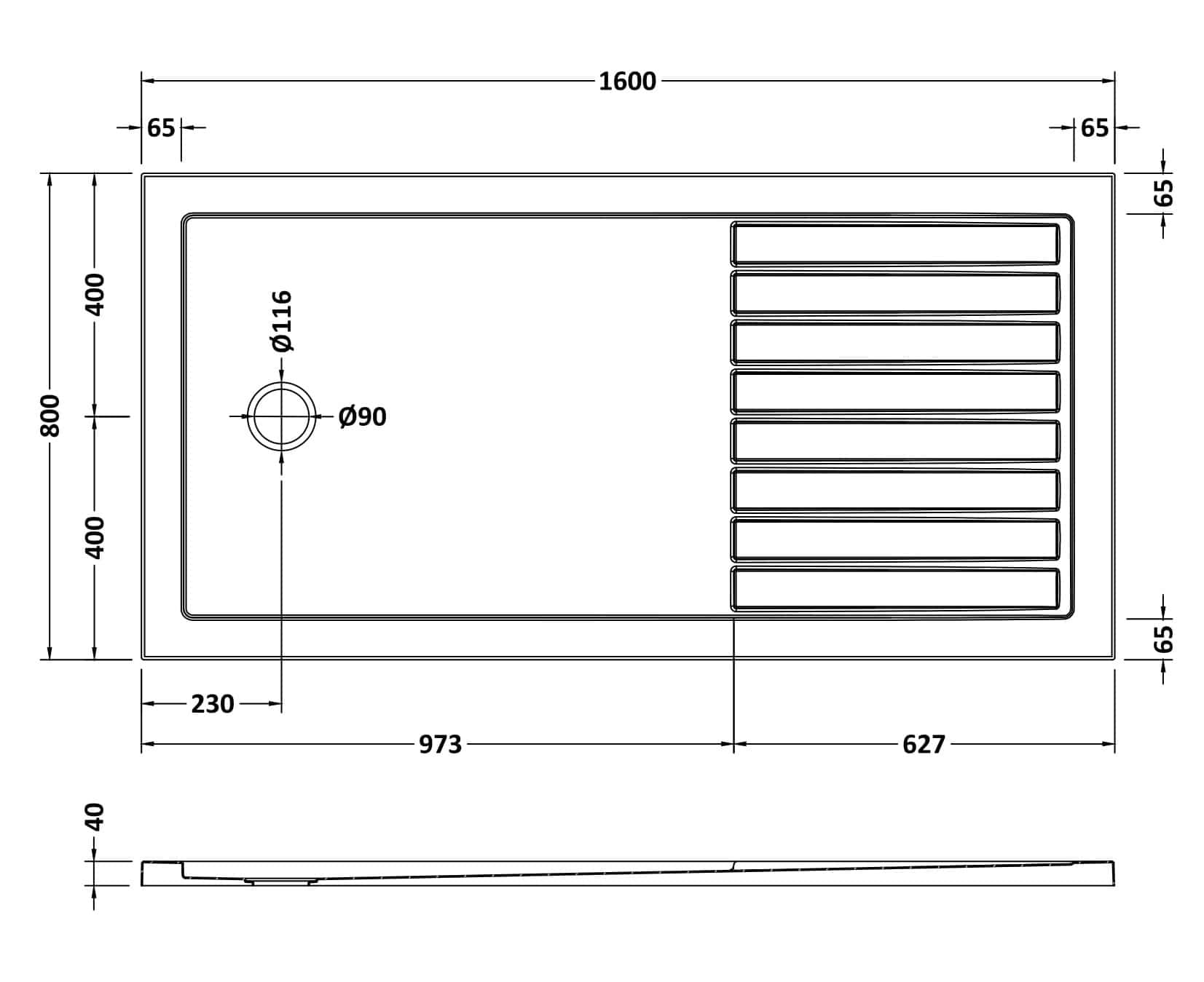 Sleek white kitchen sink with integrated draining board, dimensions for custom bathroom and kitchen design, featuring modern plumbing and installation specifications.