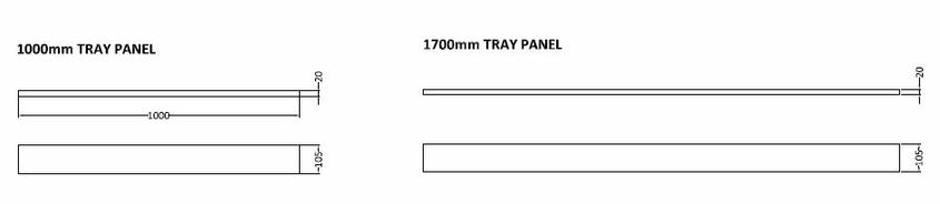 Minimalist bathroom tray panels with sleek aluminium edges, perfect for modern wet room designs, available in various lengths for customised installation.