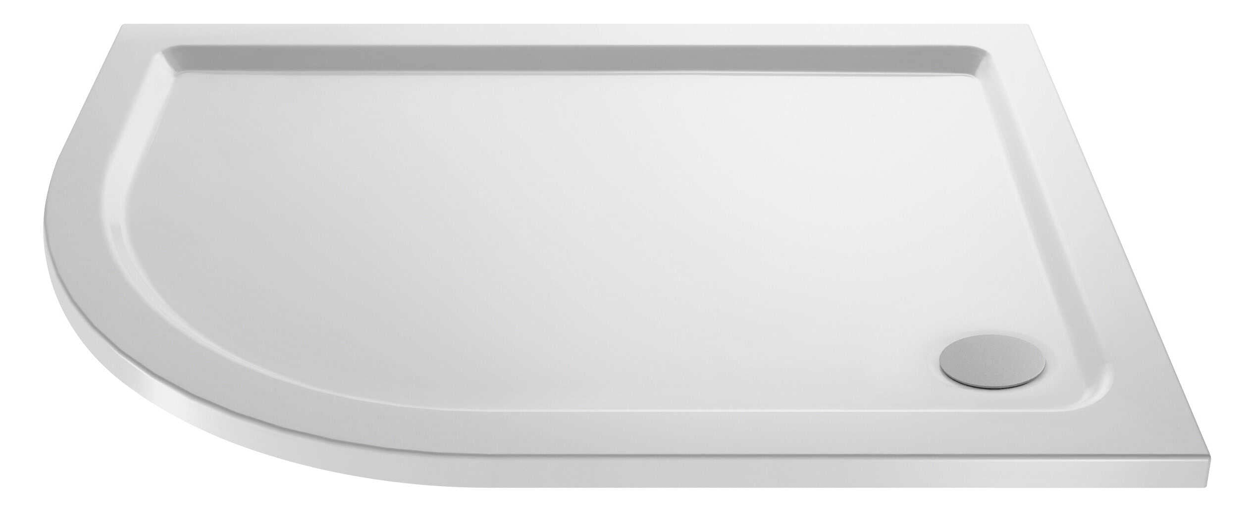 Sleek white corner shower tray with a smooth surface and durable build, ideal for modern bathroom installations and space-saving shower enclosures.