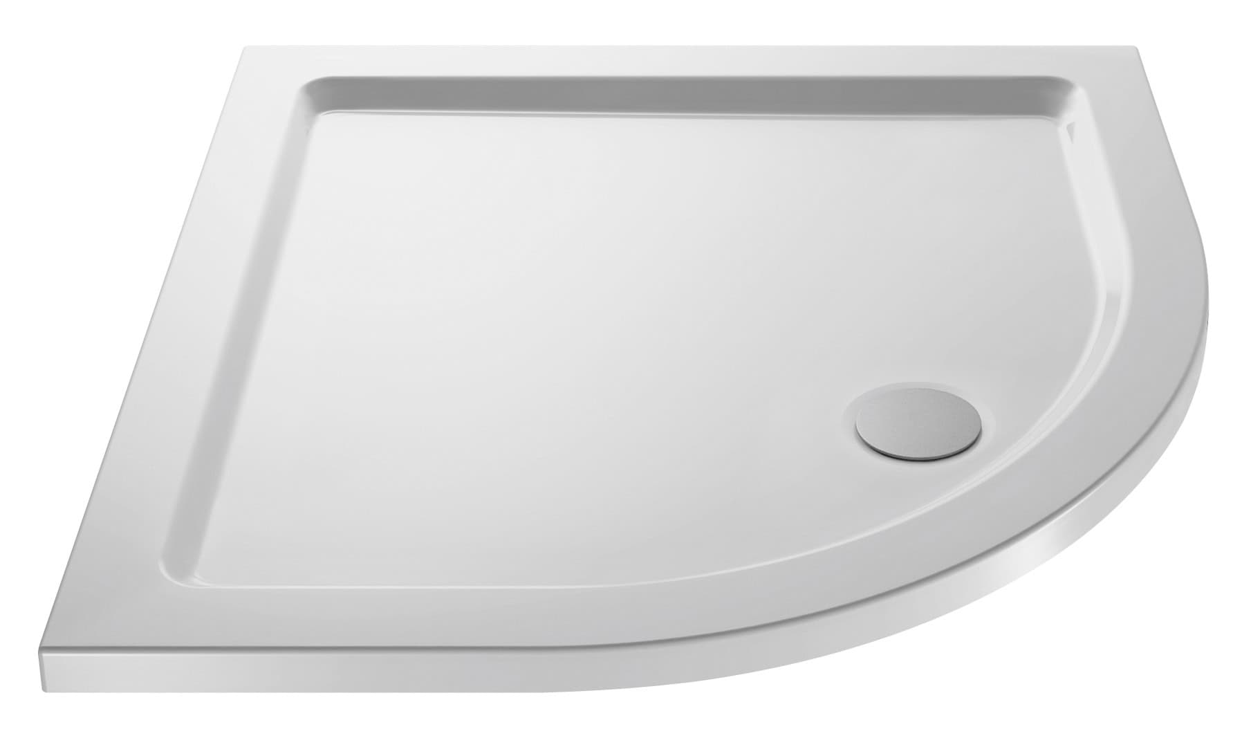 Sleek white corner shower tray ideal for modern bathroom renovations, featuring durable acrylic construction and easy clean surface. Perfect for creating a functional shower space.