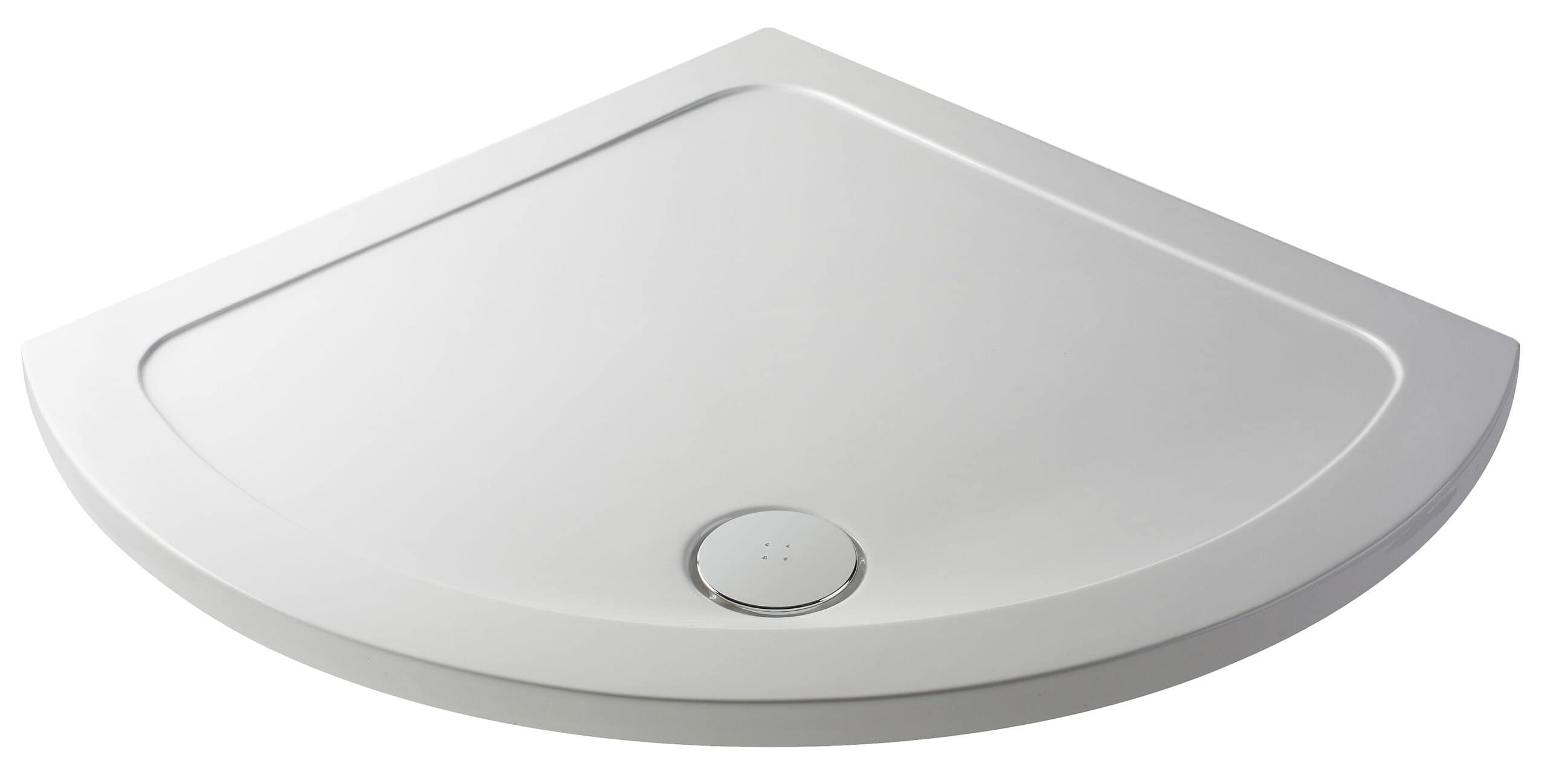 Modern white bathroom wash basin with sleek curved design and central chrome drain. Perfect for contemporary bathroom suites, combining style and functionality.