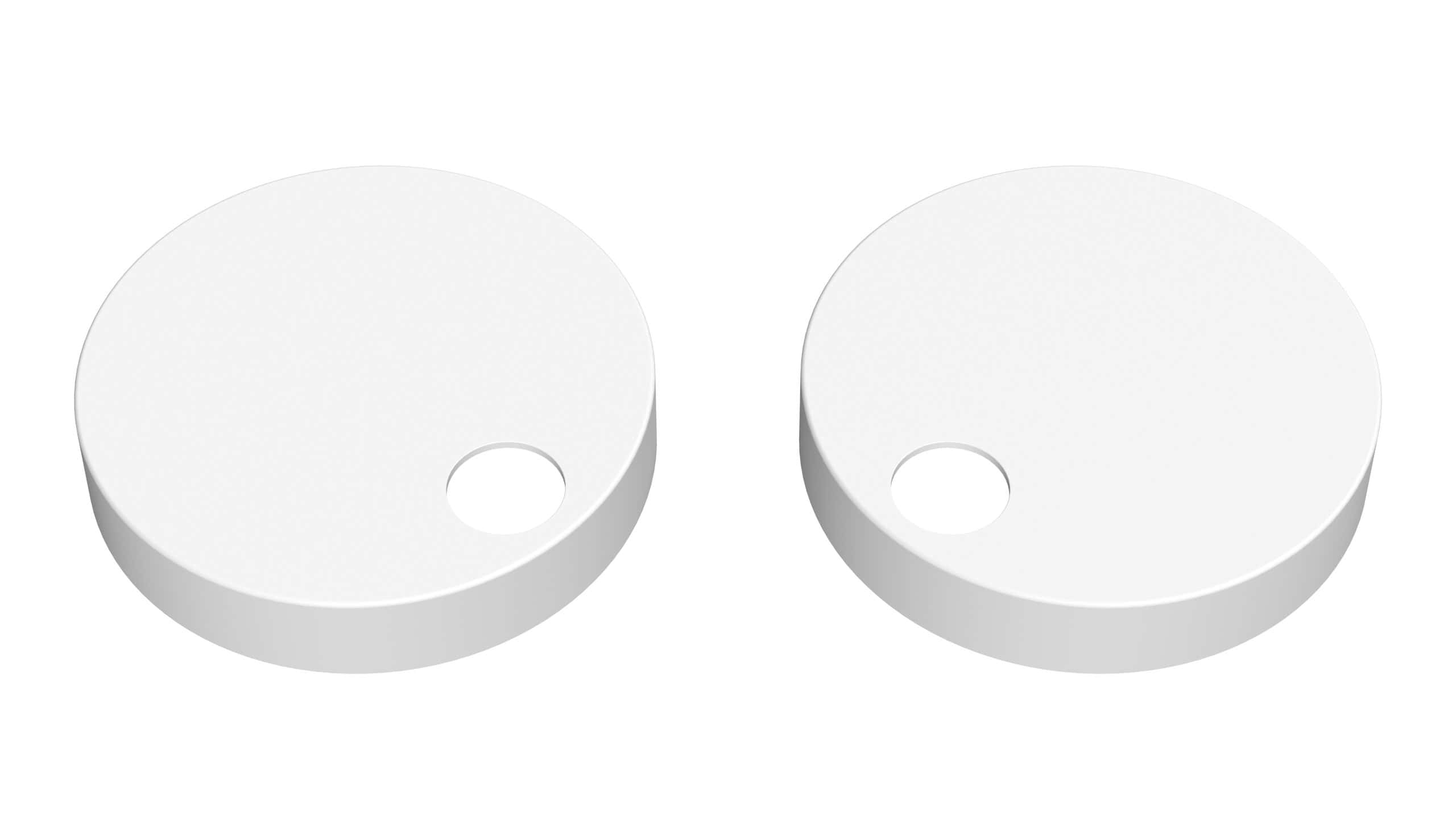 Smooth white round bathroom sinks with a small drain hole, modern design, perfect for contemporary bathrooms, high-quality fixtures, and stylish bathroom decor at Bubly Bathrooms.