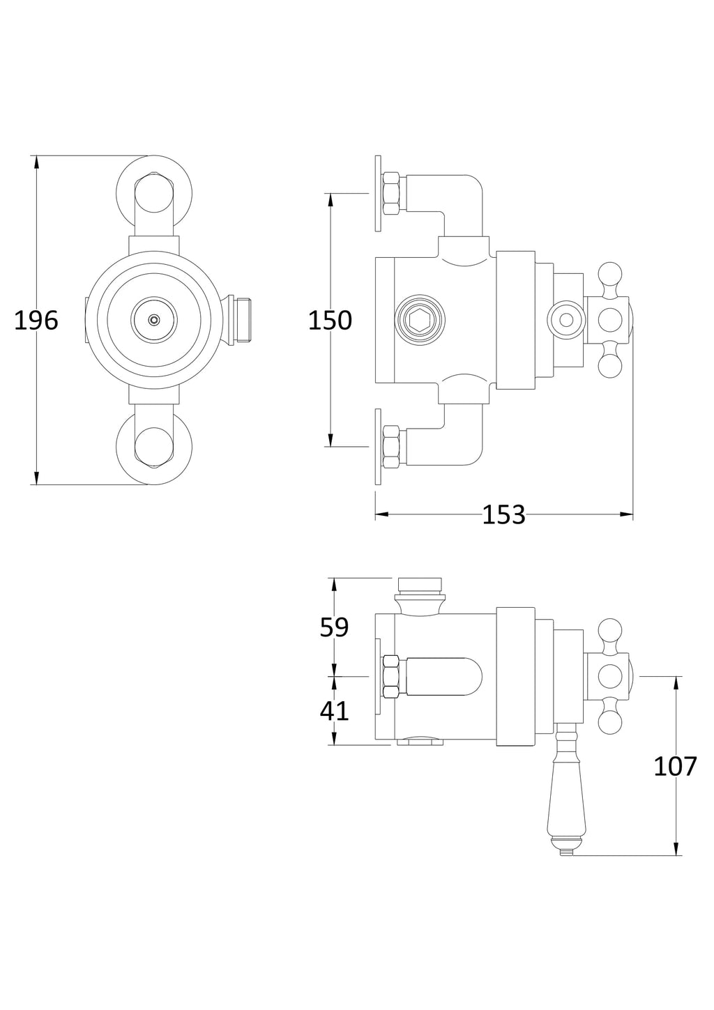 High-quality bathroom plumbing valve with precise technical dimensions, ideal for modern Bubly bathrooms and ensuring durable, reliable water control.