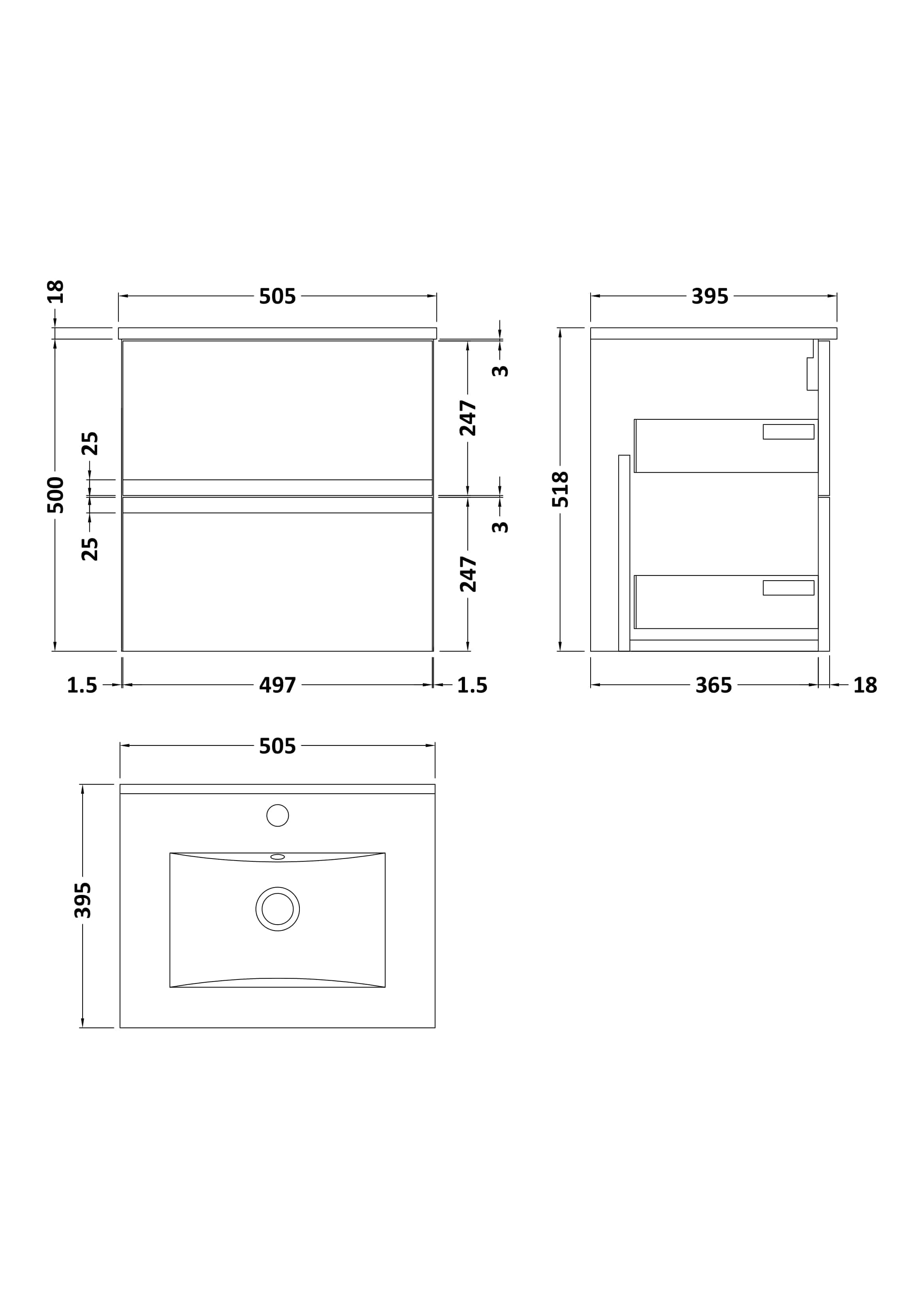 Sleek modern bathroom vanity with detailed technical drawing, featuring dimensions suitable for custom Bubly Bathrooms installations. Ideal for contemporary bathroom design.