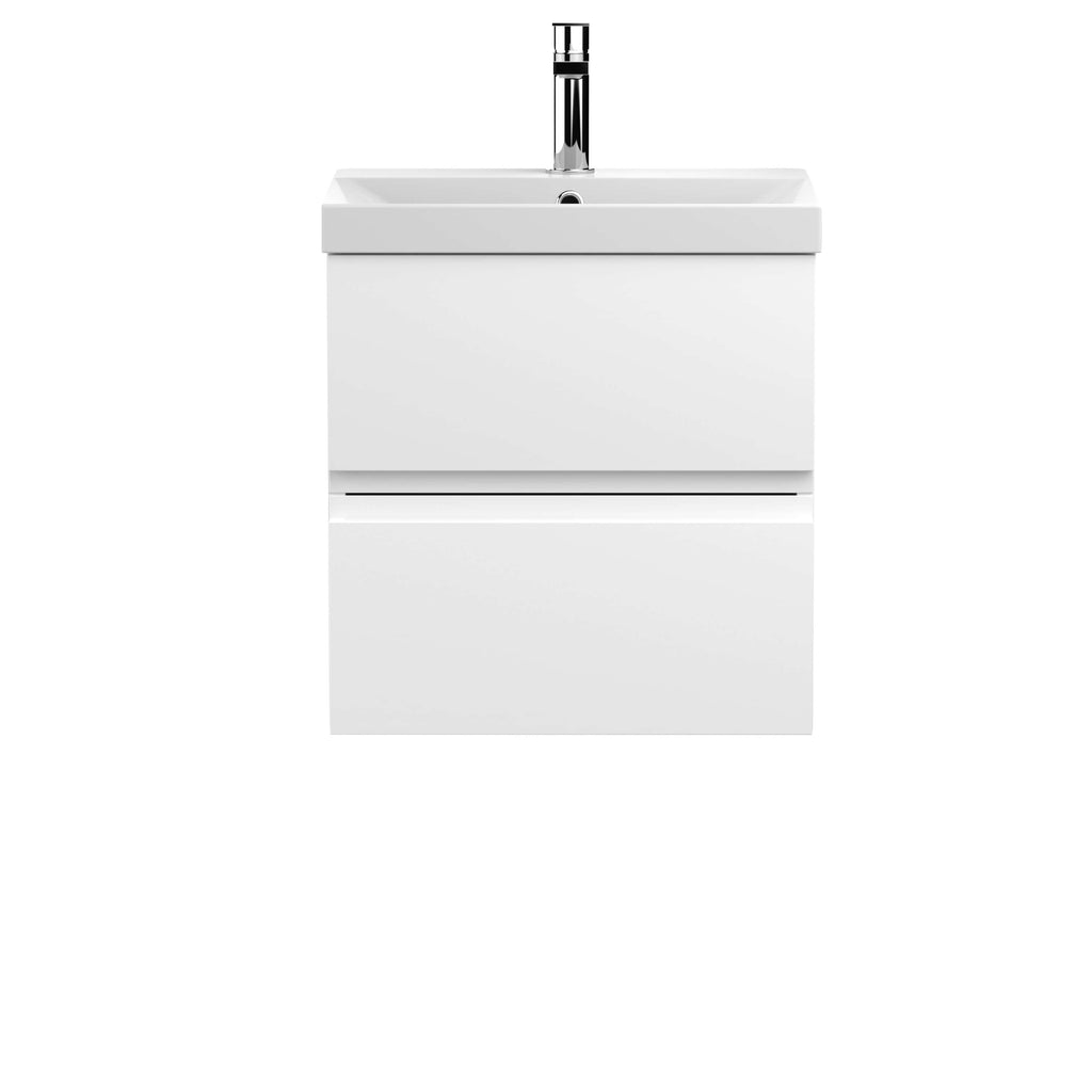 Sleek white bathroom vanity with integrated sink and modern chrome faucet, perfect for contemporary bathroom refurbishment, offering stylish storage and water-saving features.