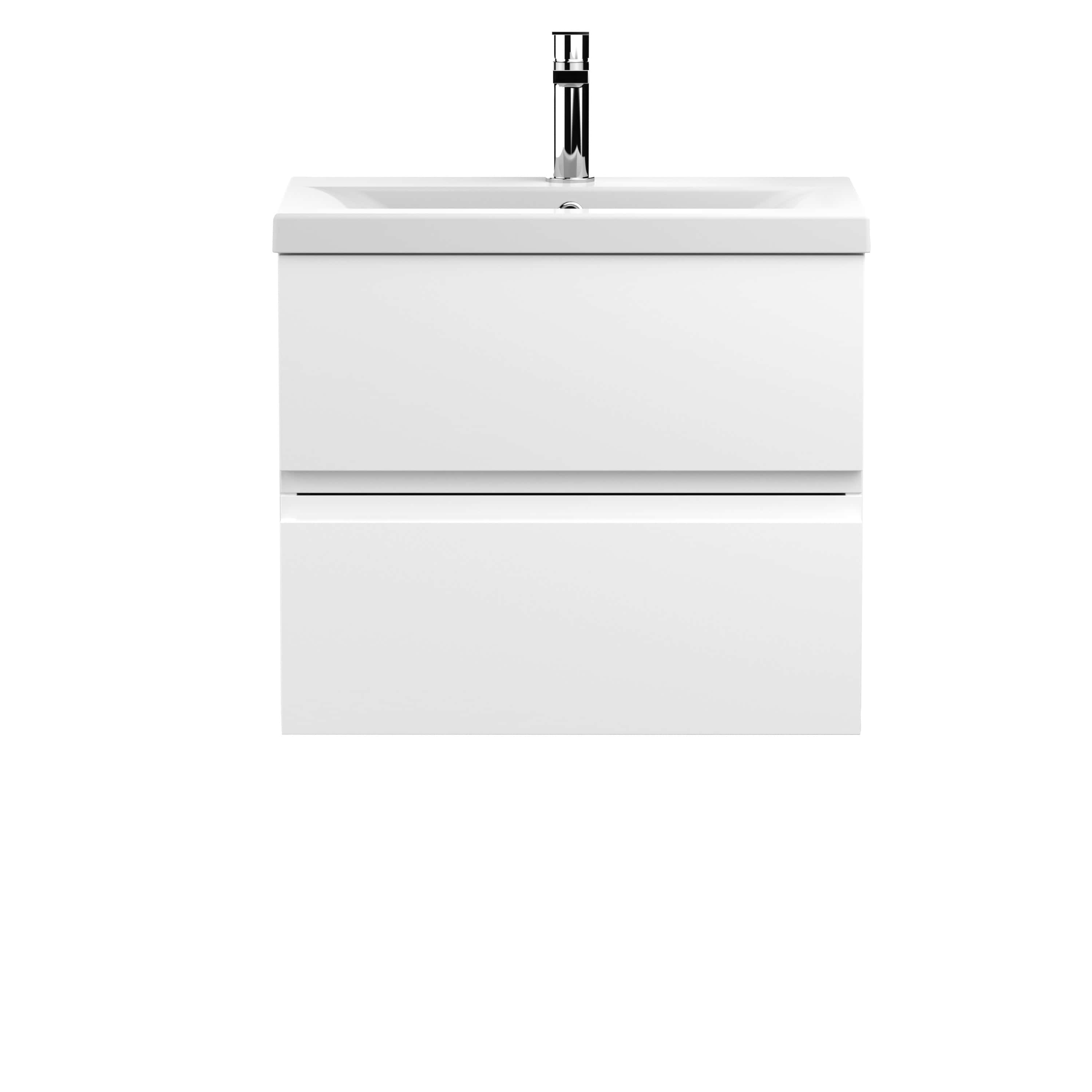 Sleek modern white bathroom vanity with integrated sink and chrome faucet, ideal for contemporary bathroom designs. Perfect for small spaces, combining style and practicality.