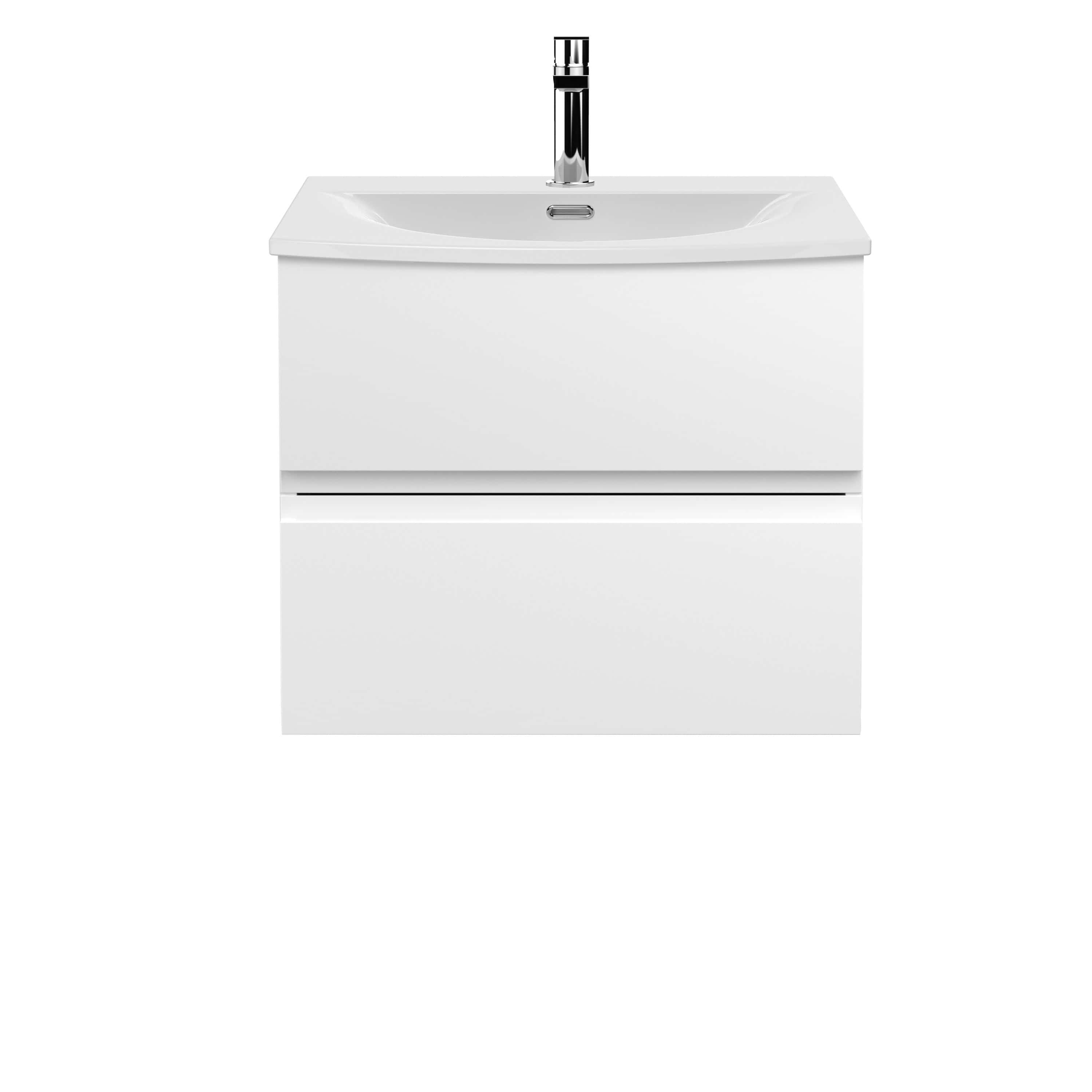 Sleek modern white bathroom vanity with integrated sink and chrome faucet, ideal for contemporary bathroom designs and storage solutions.
