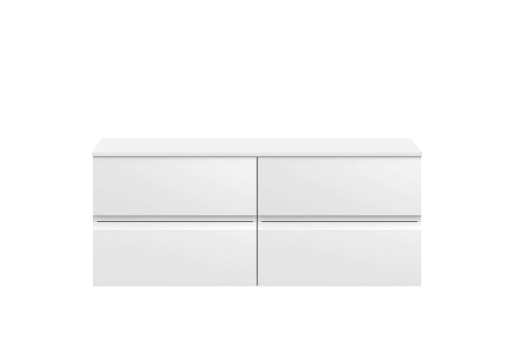 Minimalist white bathroom storage unit with sleek handleless drawers, perfect for modern bathroom interiors. Elegant and functional design by Bubly Bathrooms.