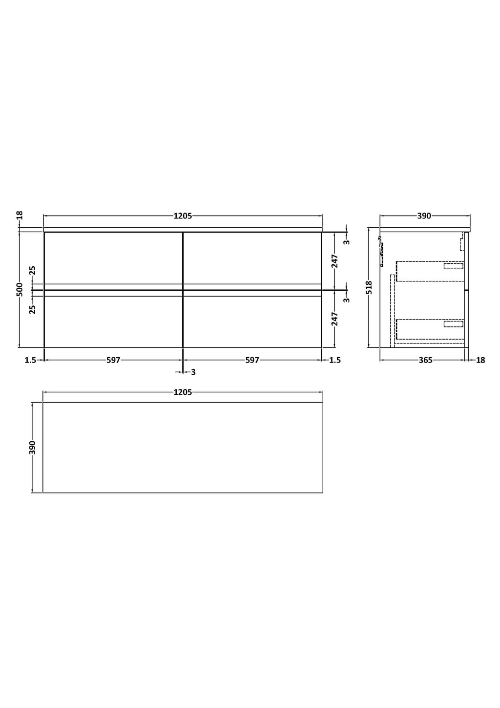 Modern bathroom storage cabinet with sleek design, detailed technical drawings, and dimensions for optimal space planning in Bubly Bathrooms.