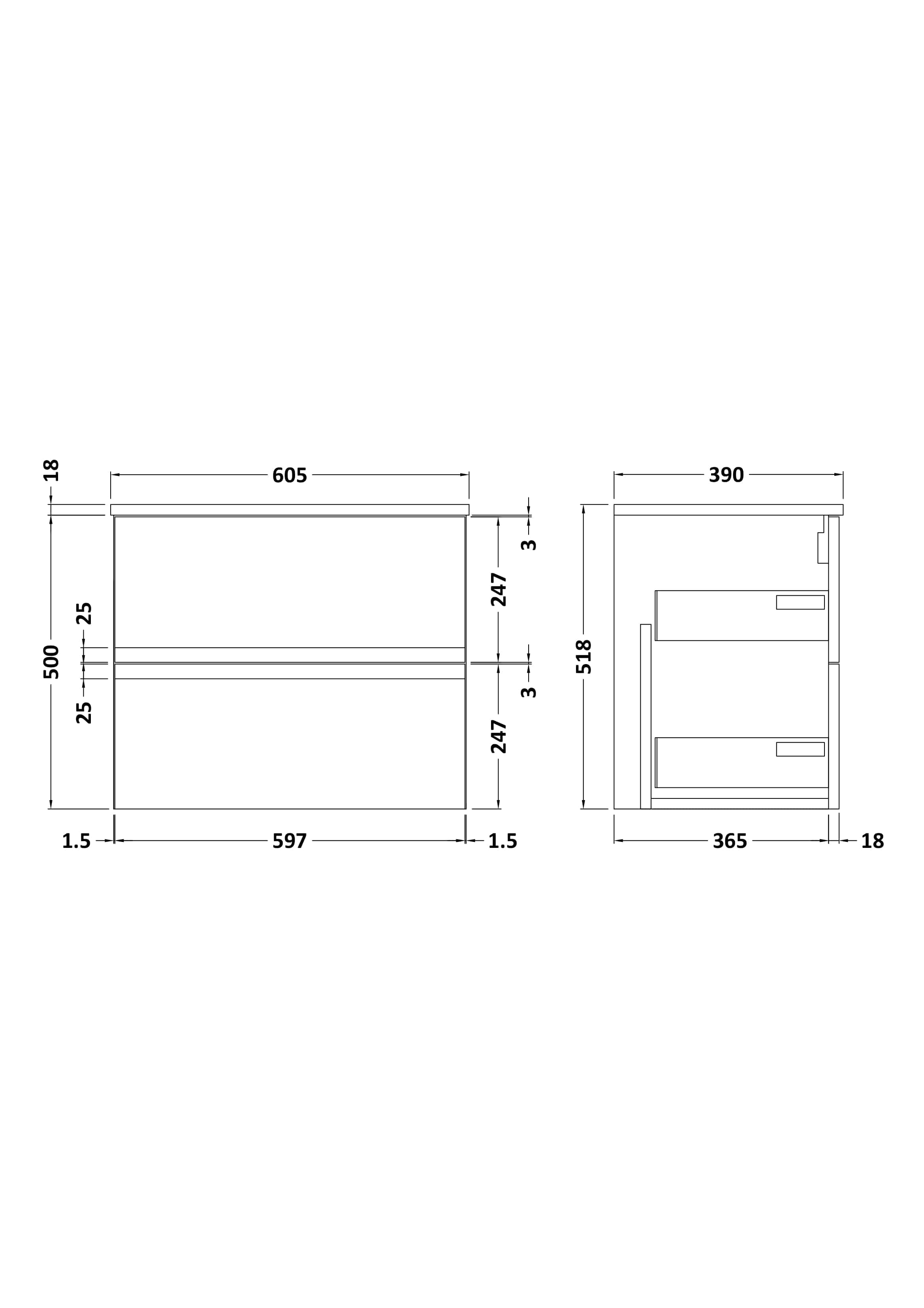 Modern bathroom vanity unit with sleek drawers and precise measurements for optimal bathroom storage solutions. Designed for functionality and style in bathroom renovations.