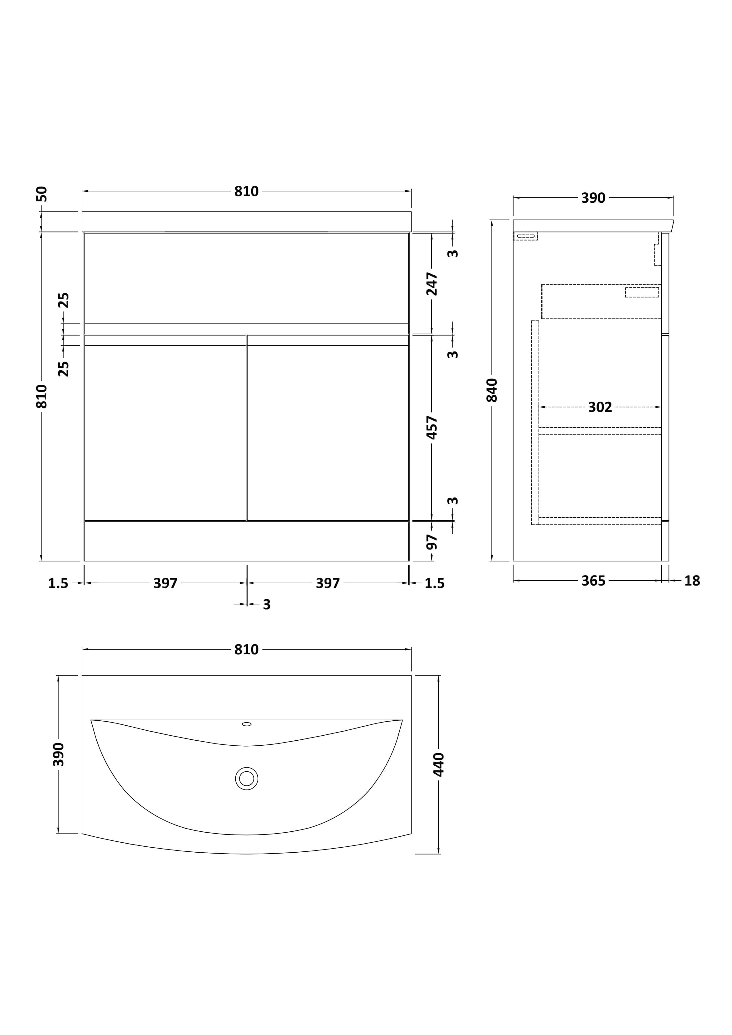 Modern bathroom vanity with integrated sink and storage cabinets, featuring precise measurements for custom fit and stylish design, ideal for contemporary bathrooms.