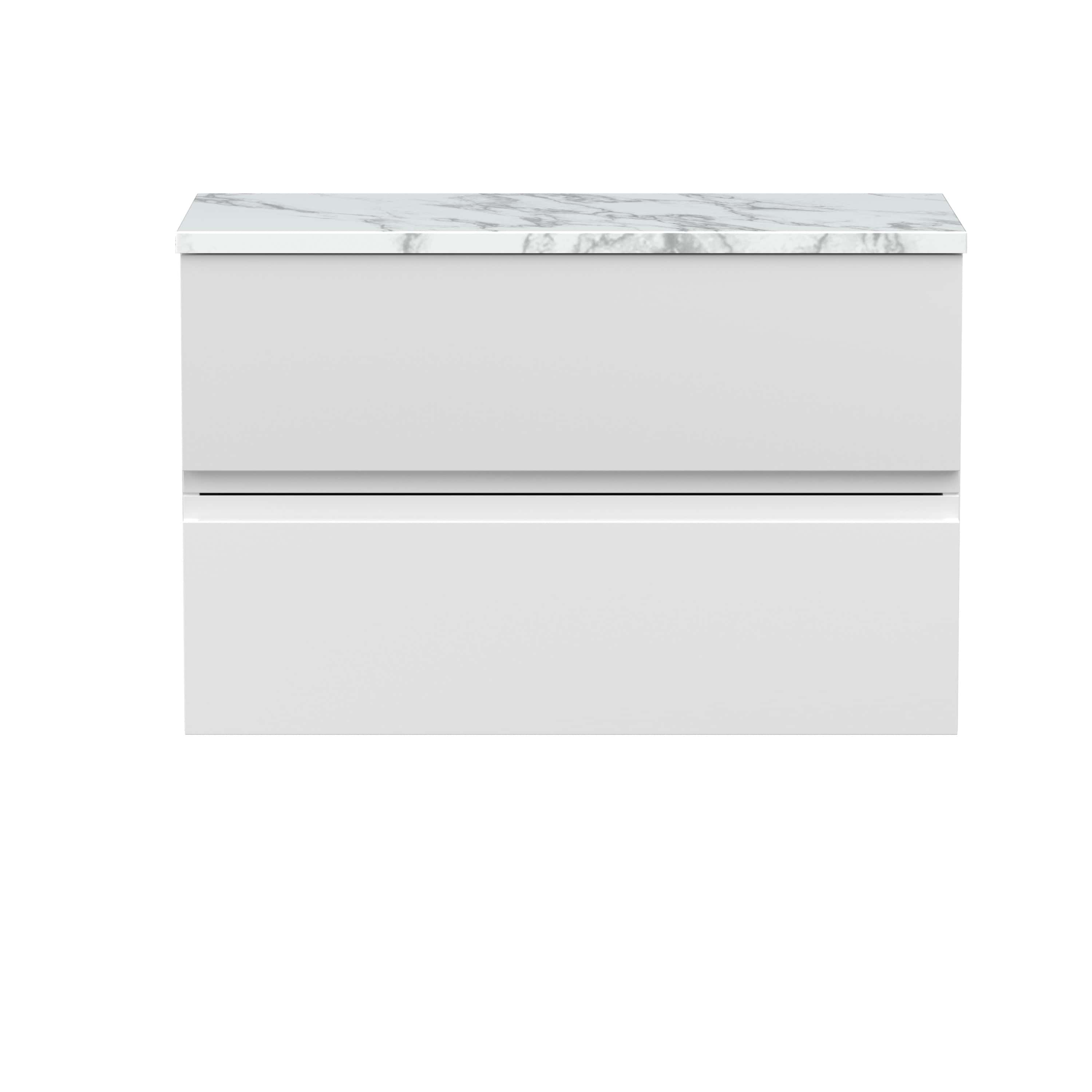 Modern white bathroom vanity with marble top, sleek design, ideal for minimalist bathrooms, providing ample storage, and stylish aesthetics. Perfect for bathroom renovations and contemporary decor.