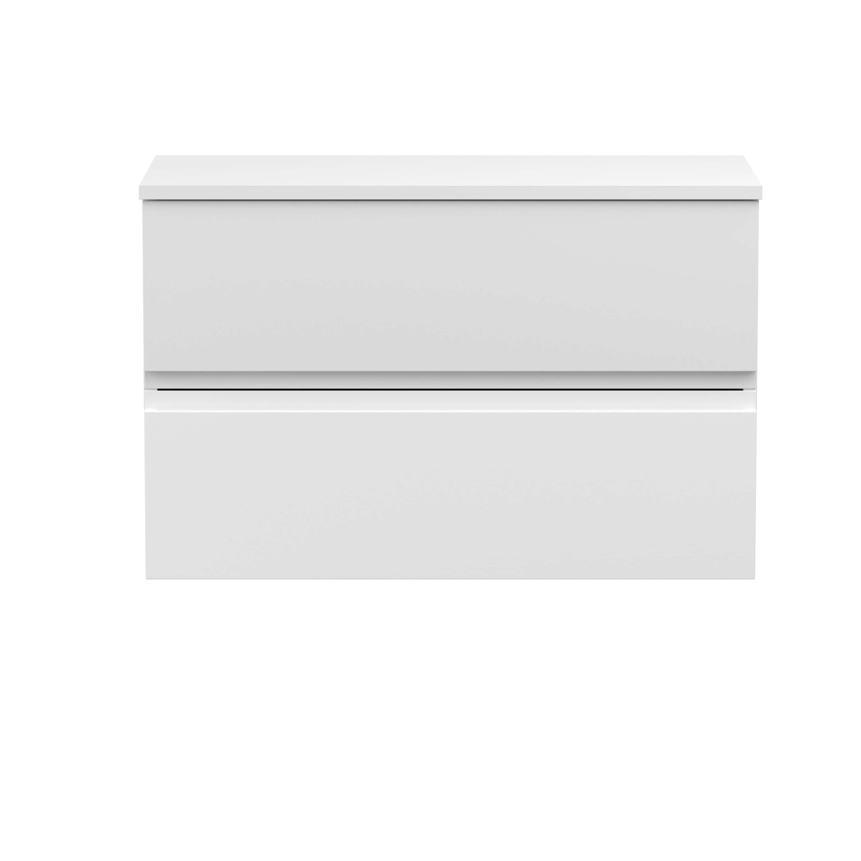 White modern bathroom vanity with clean lines and sleek design, perfect for contemporary bathroom interiors. Ideal for storage and organisation in sample bathrooms.