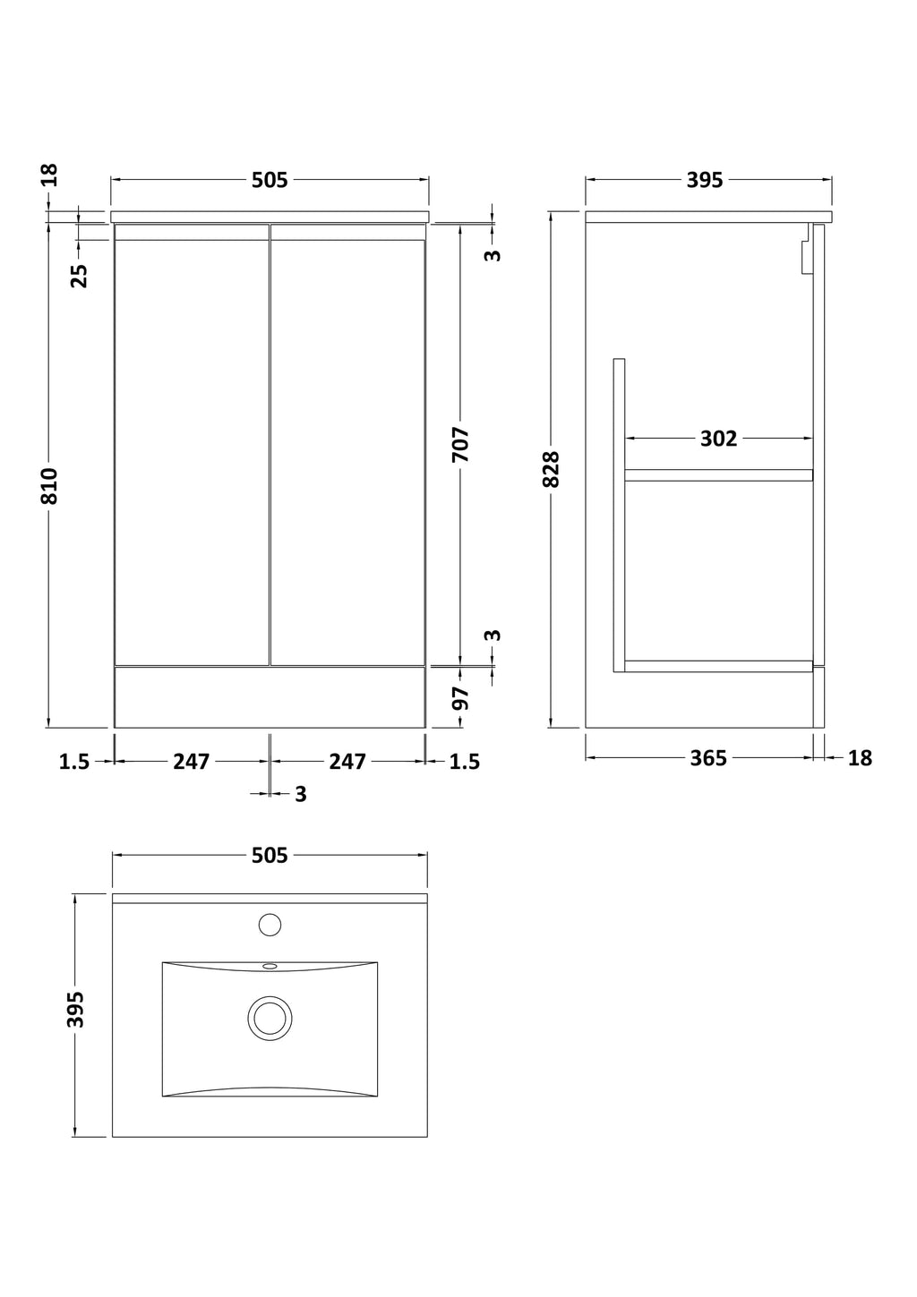 Sleek modern bathroom vanity with ample storage, detailed technical drawings, and precise measurements for perfect fitting in contemporary bathroom designs.