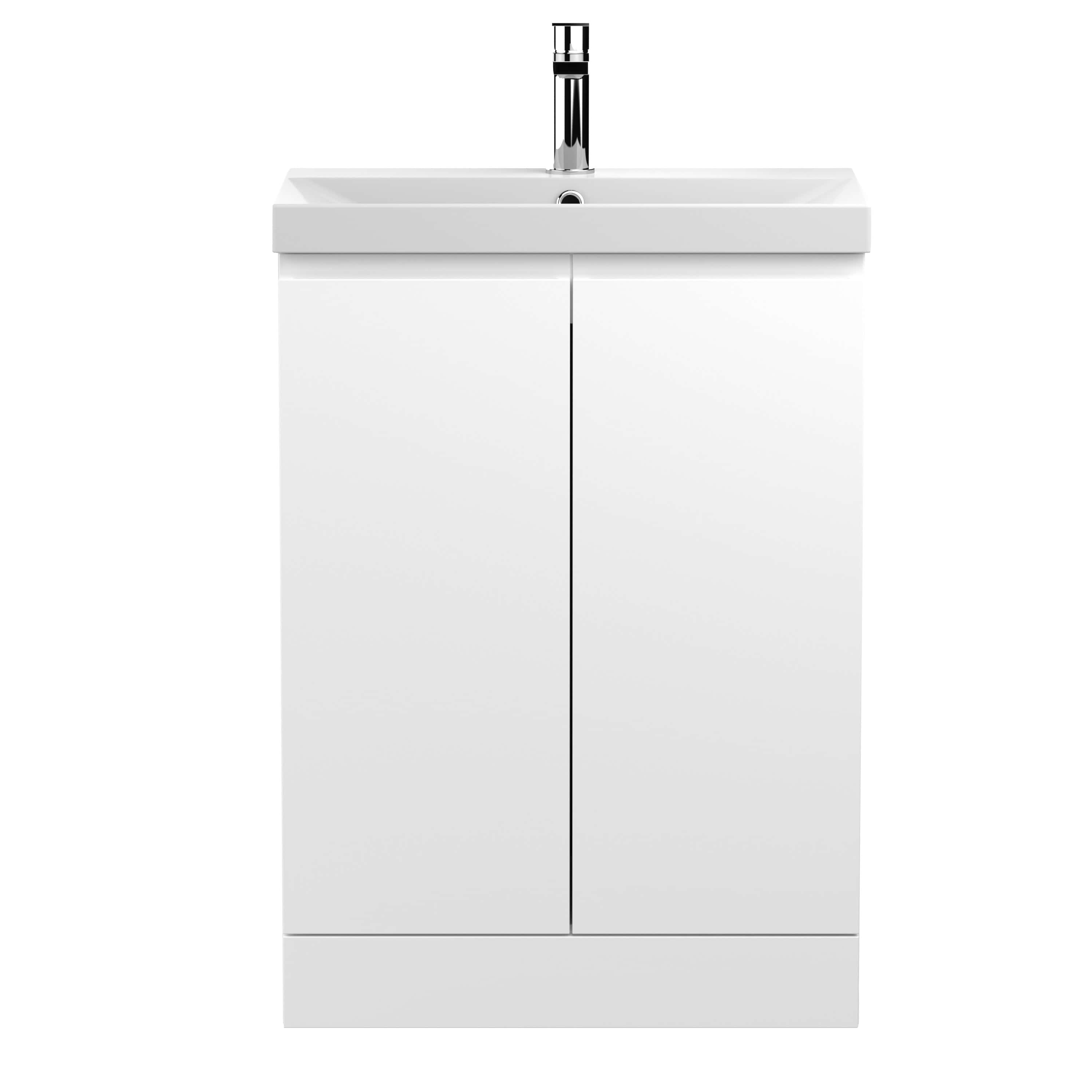 Modern white bathroom vanity with integrated sink and chrome faucet for stylish and functional bathroom storage and hygiene.