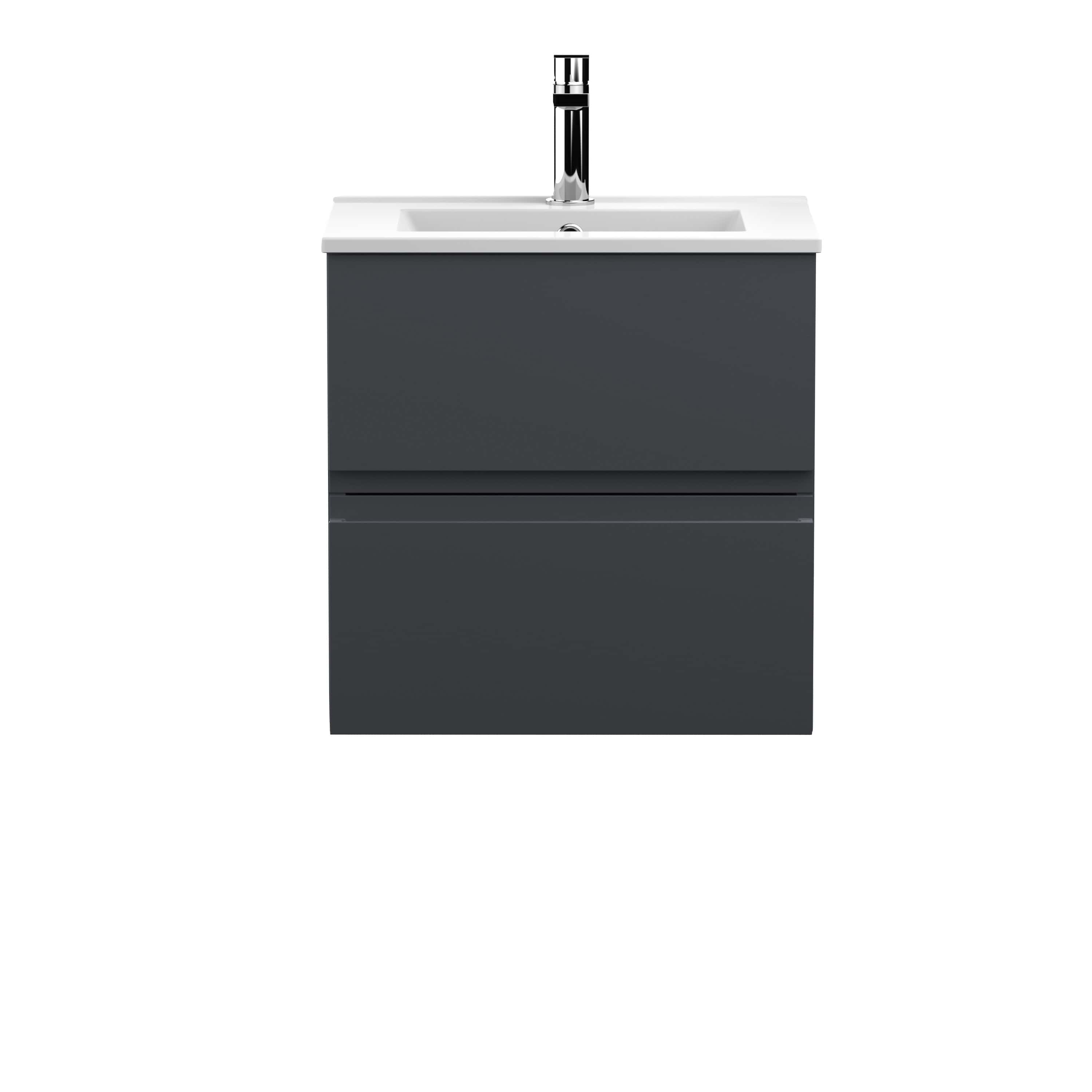 Modern grey bathroom vanity with integrated sink and chrome faucet, designed by Bubly Bathrooms. Perfect for contemporary bathroom cabinetry and stylish washbasin setups.