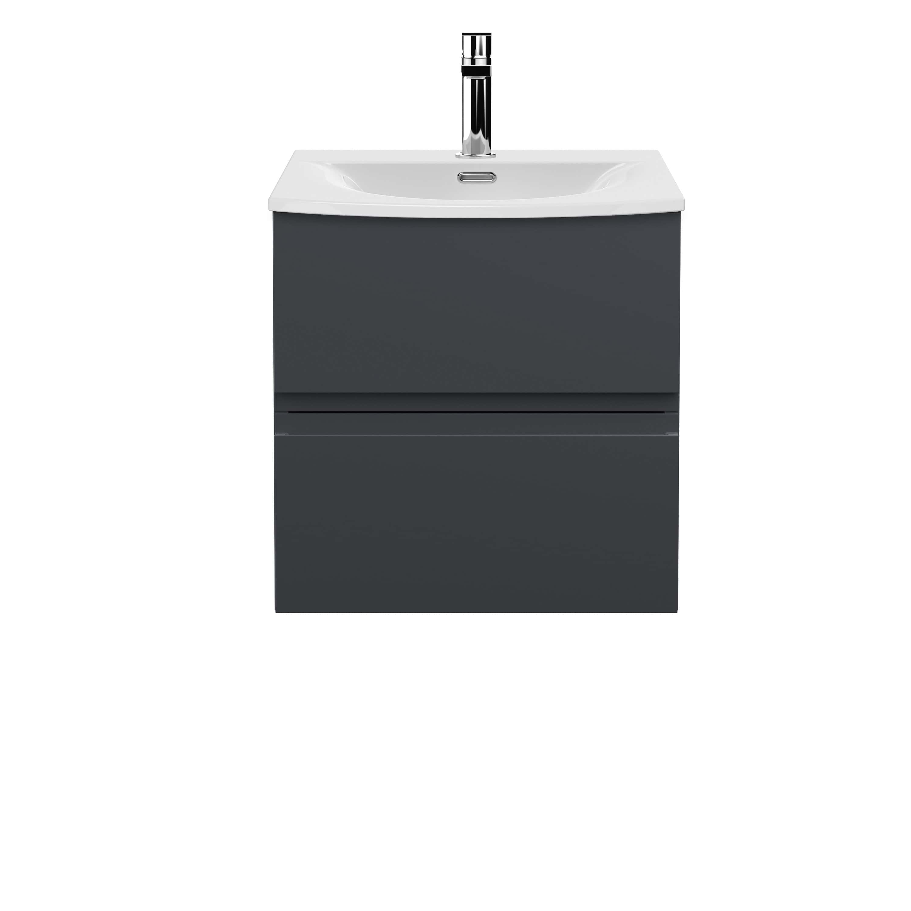 Modern bathroom vanity unit with integrated basin and chrome tap, ideal for contemporary bathrooms. Stylish grey finish, ample storage drawers, perfect for organising bathroom essentials.