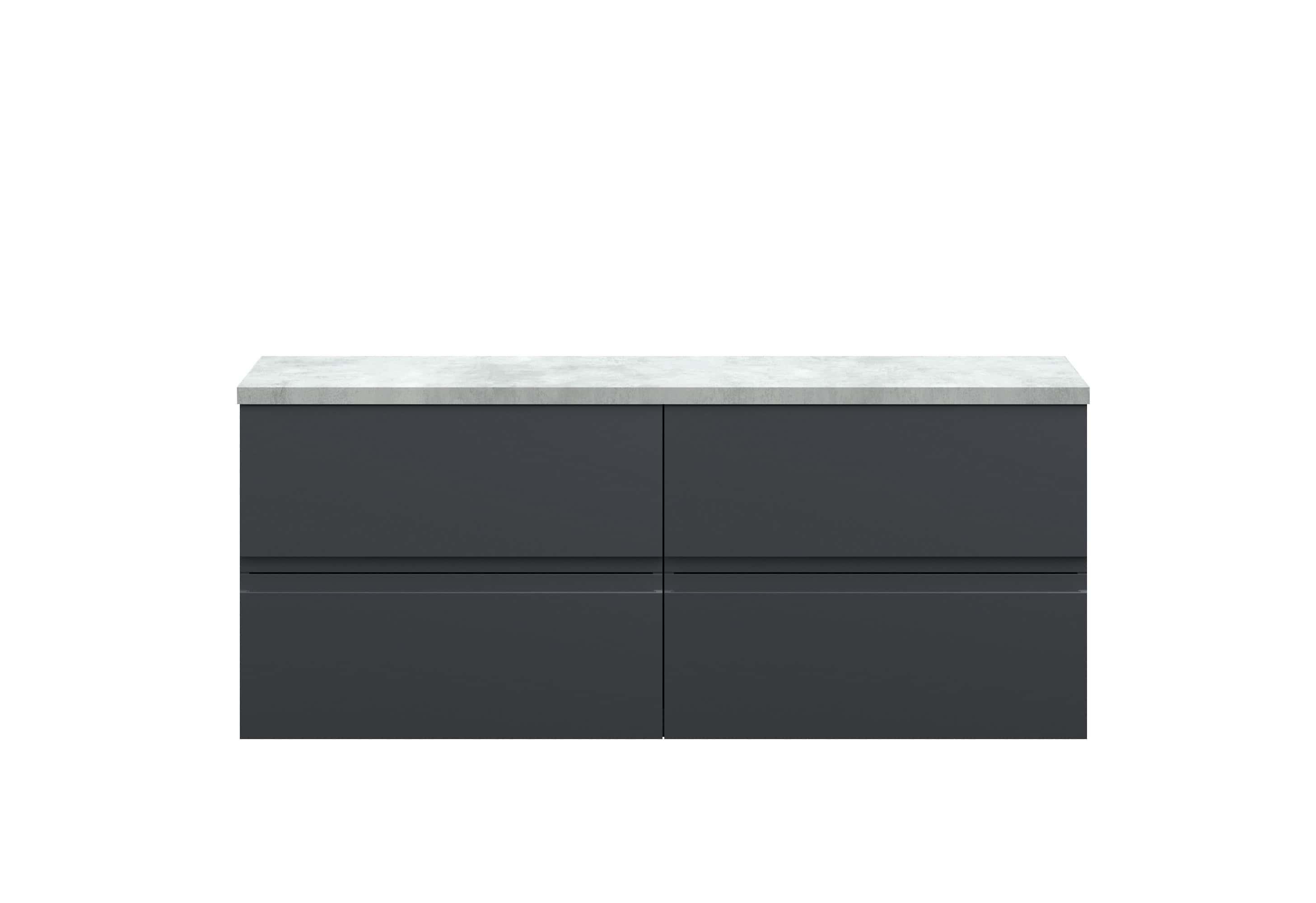 Sleek dark grey bathroom vanity with four spacious drawers and a light marble top, ideal for modern bathroom storage and style.