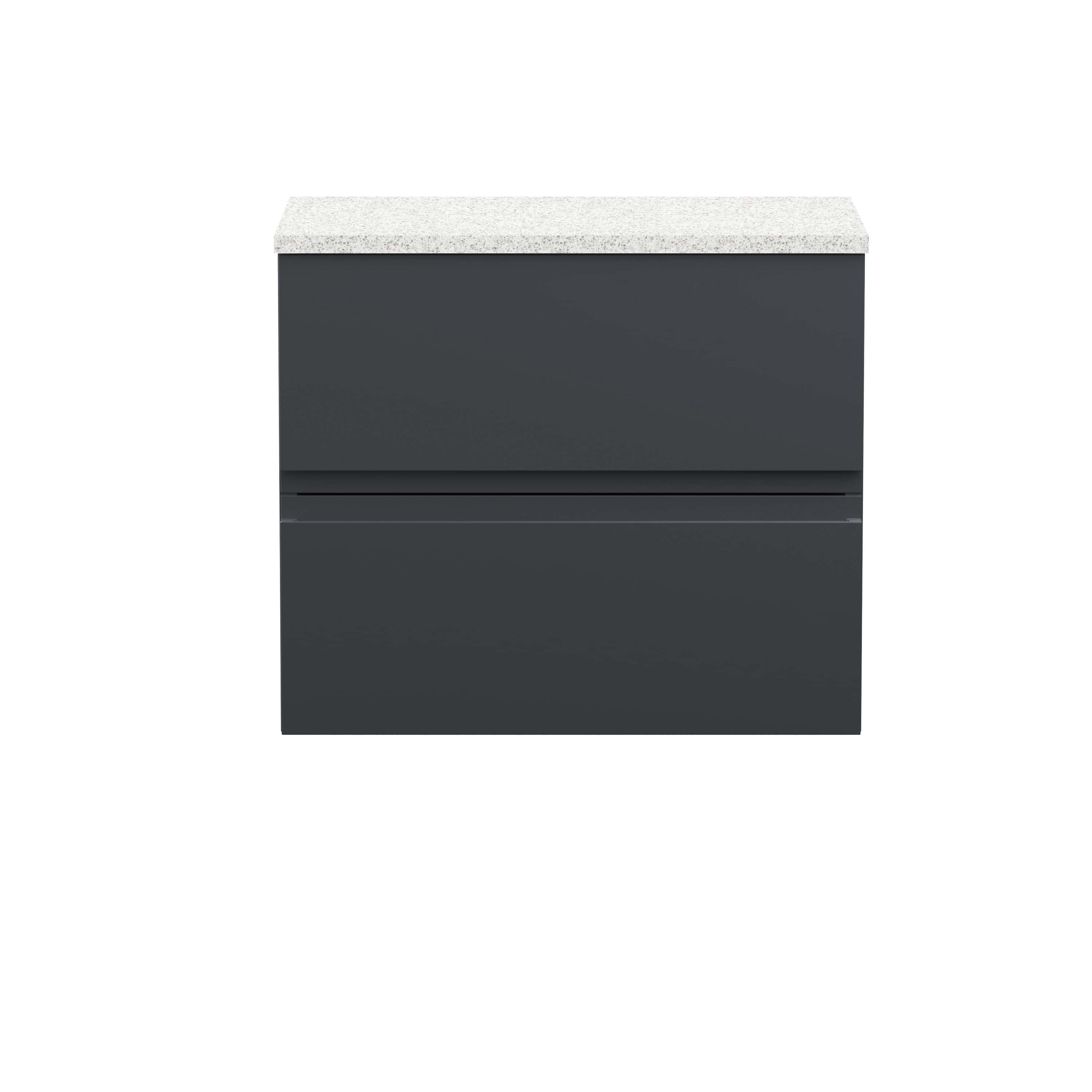 Sleek modern bathroom vanity unit with a dark grey finish and a white textured countertop, perfect for contemporary bathroom design.