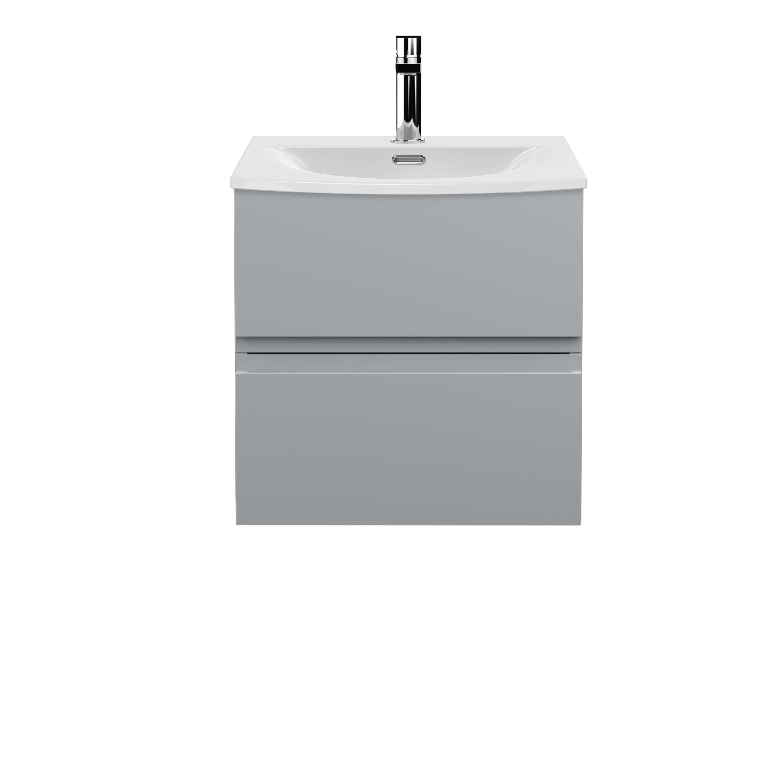 Modern grey bathroom vanity with integrated sink and chrome faucet for stylish and functional bathroom storage and design.